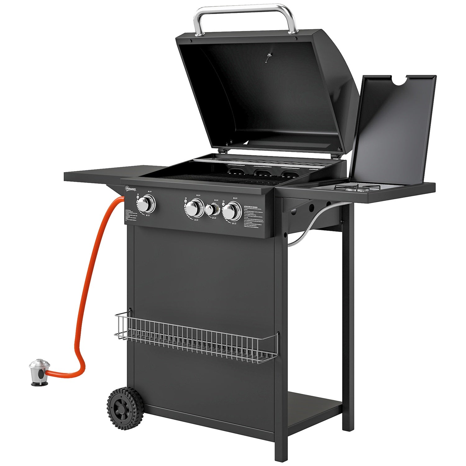 9,5 KW gasolgrillvagn med 4 brännare och sidospis