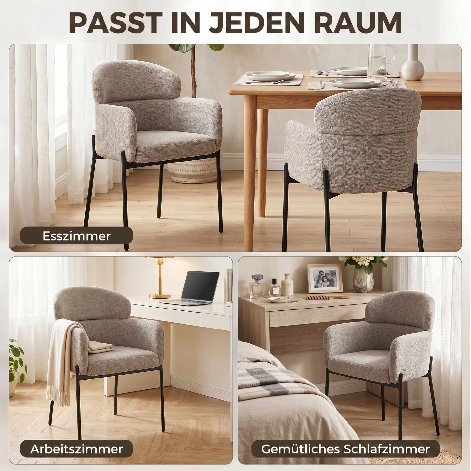Accentloungefåtölj, armstöd, chenilleklädsel, metallben, brun