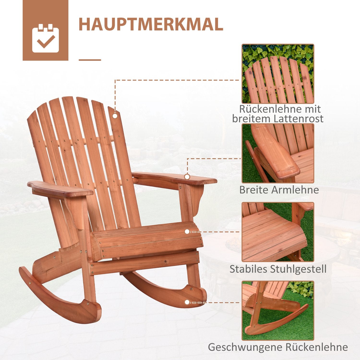 Adirondack gungstol för balkong, naturlig finish, 77x94x97cm