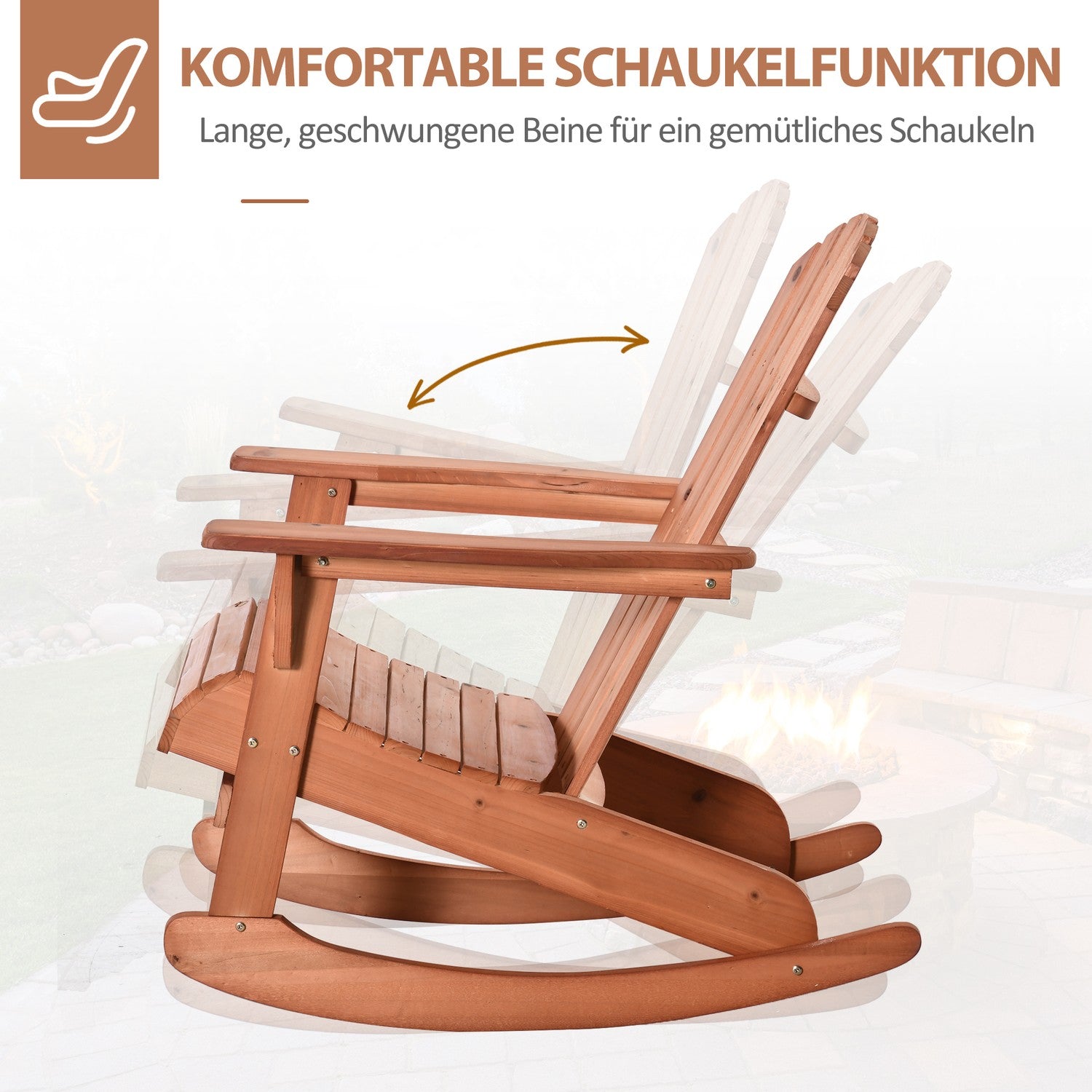 Adirondack gungstol för balkong, naturlig finish, 77x94x97cm