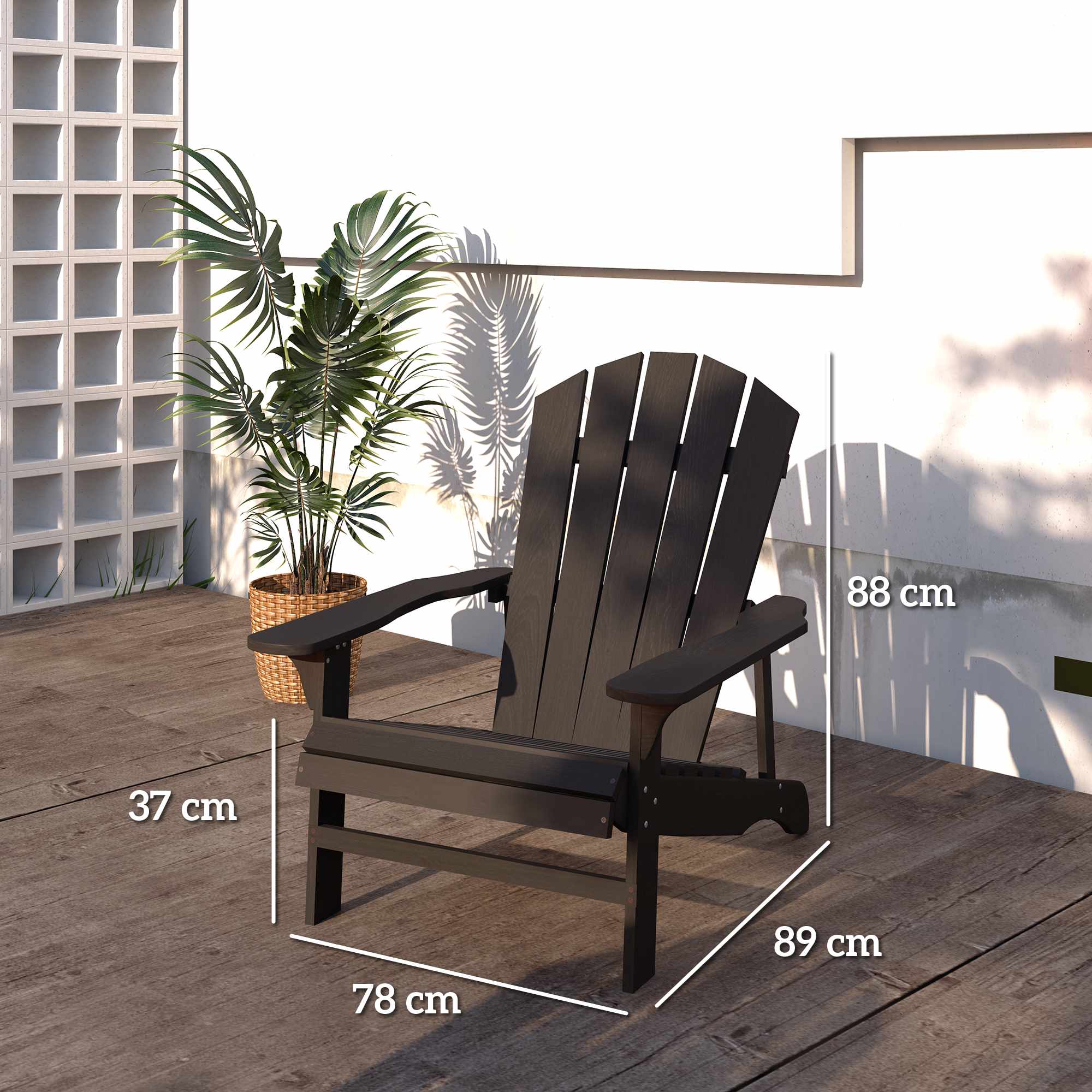 Adirondack trästol för utomhusbruk, hög rygg, svart