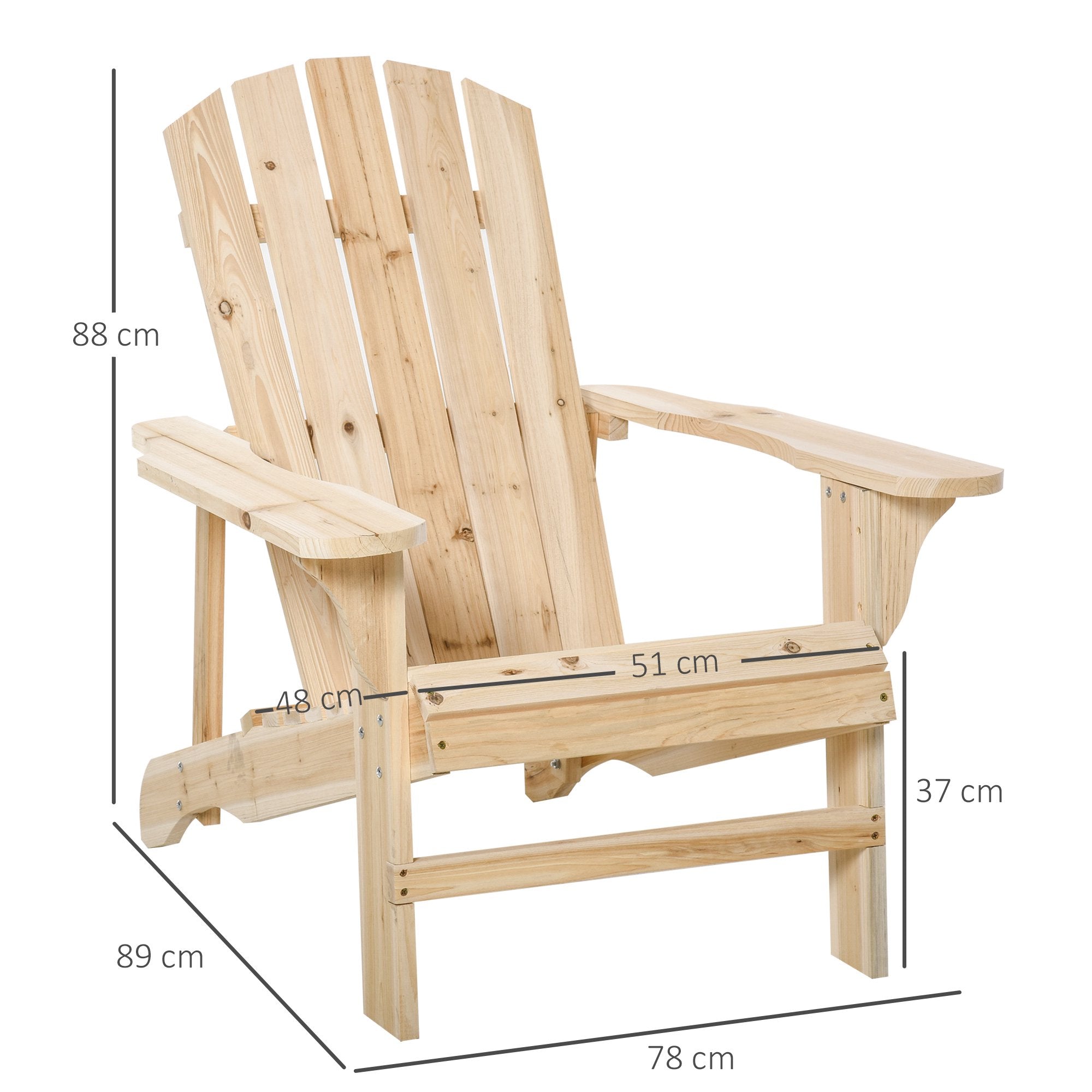 Adirondack trästol, utomhus, hög rygg, armstöd