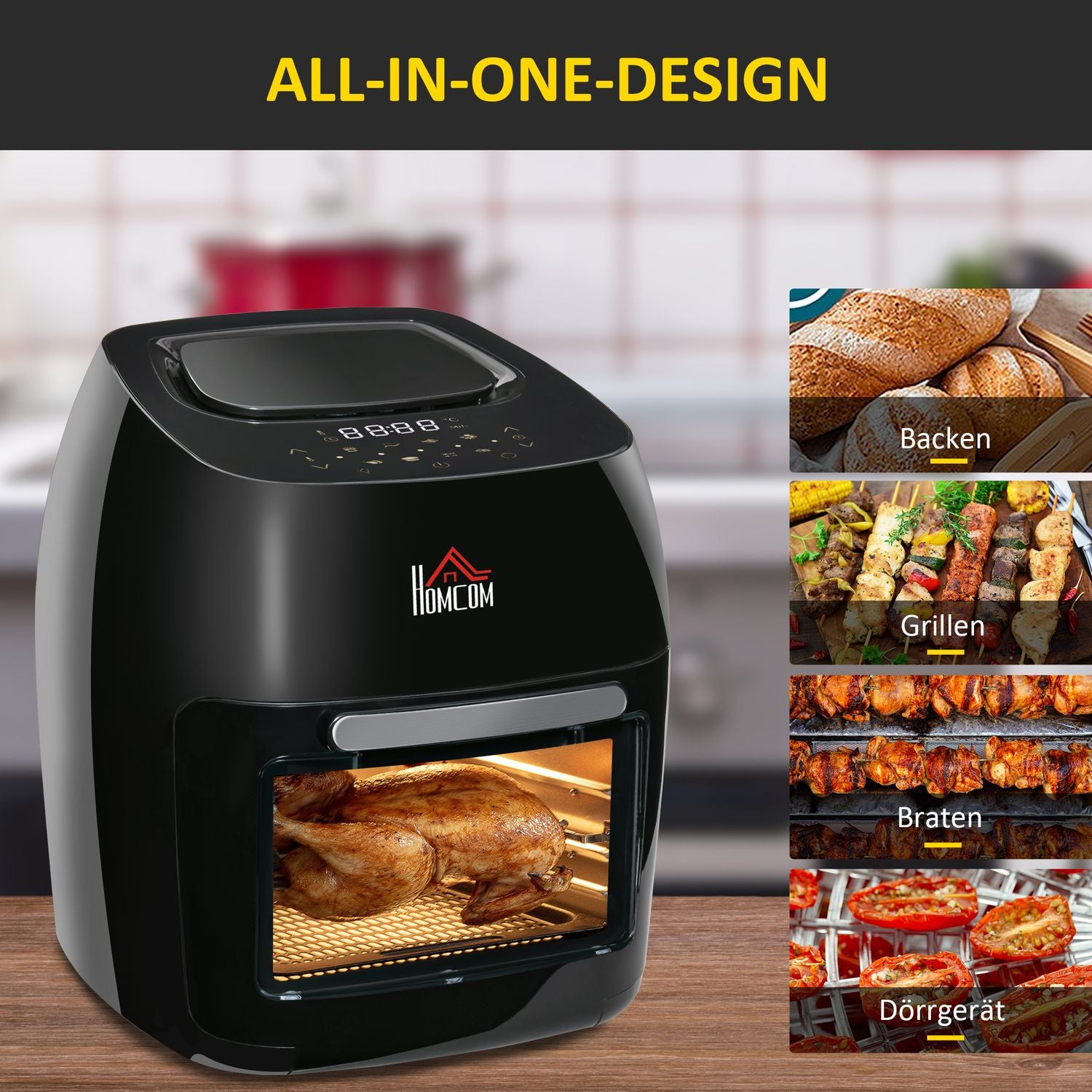 Air Fryer Ugn, Dehydrator & Grill, Oljefri, Svart
