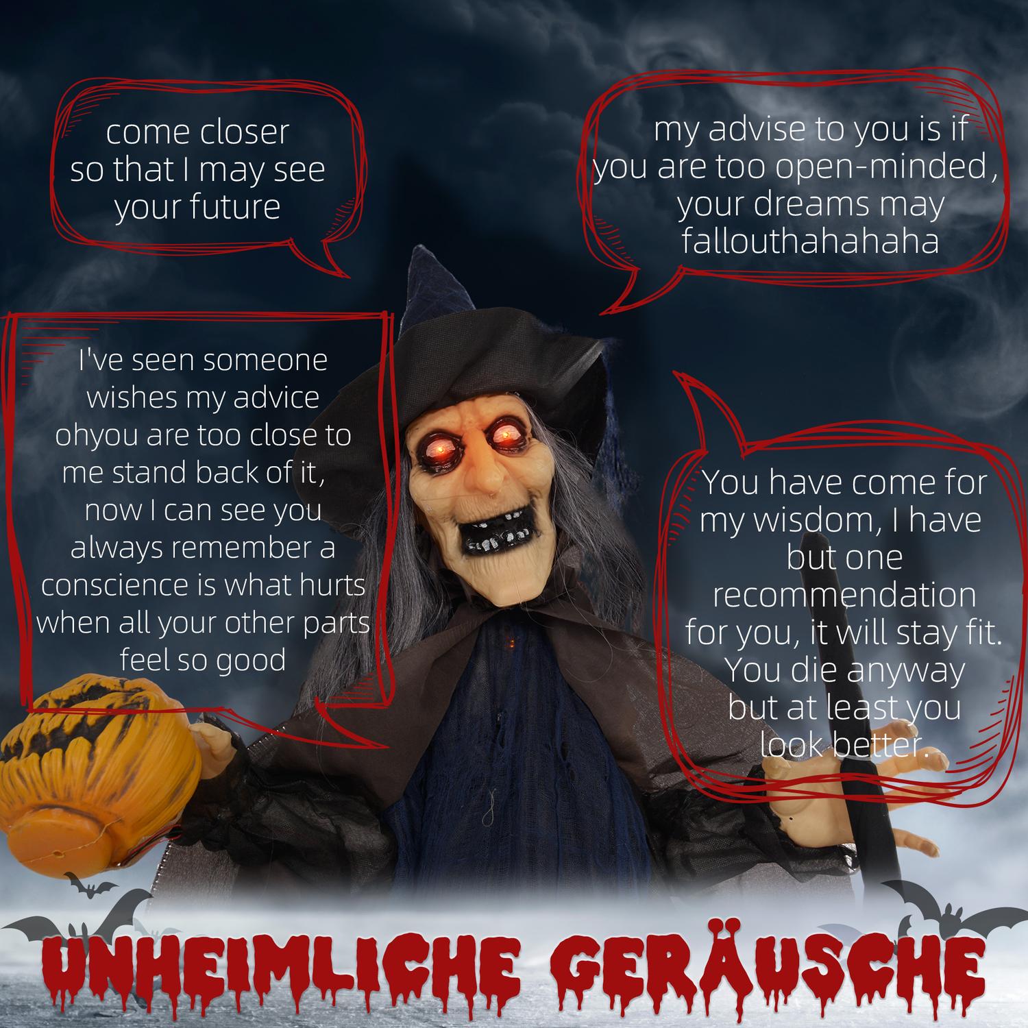 Animerad Halloween-häxdekoration med ljusa ögon