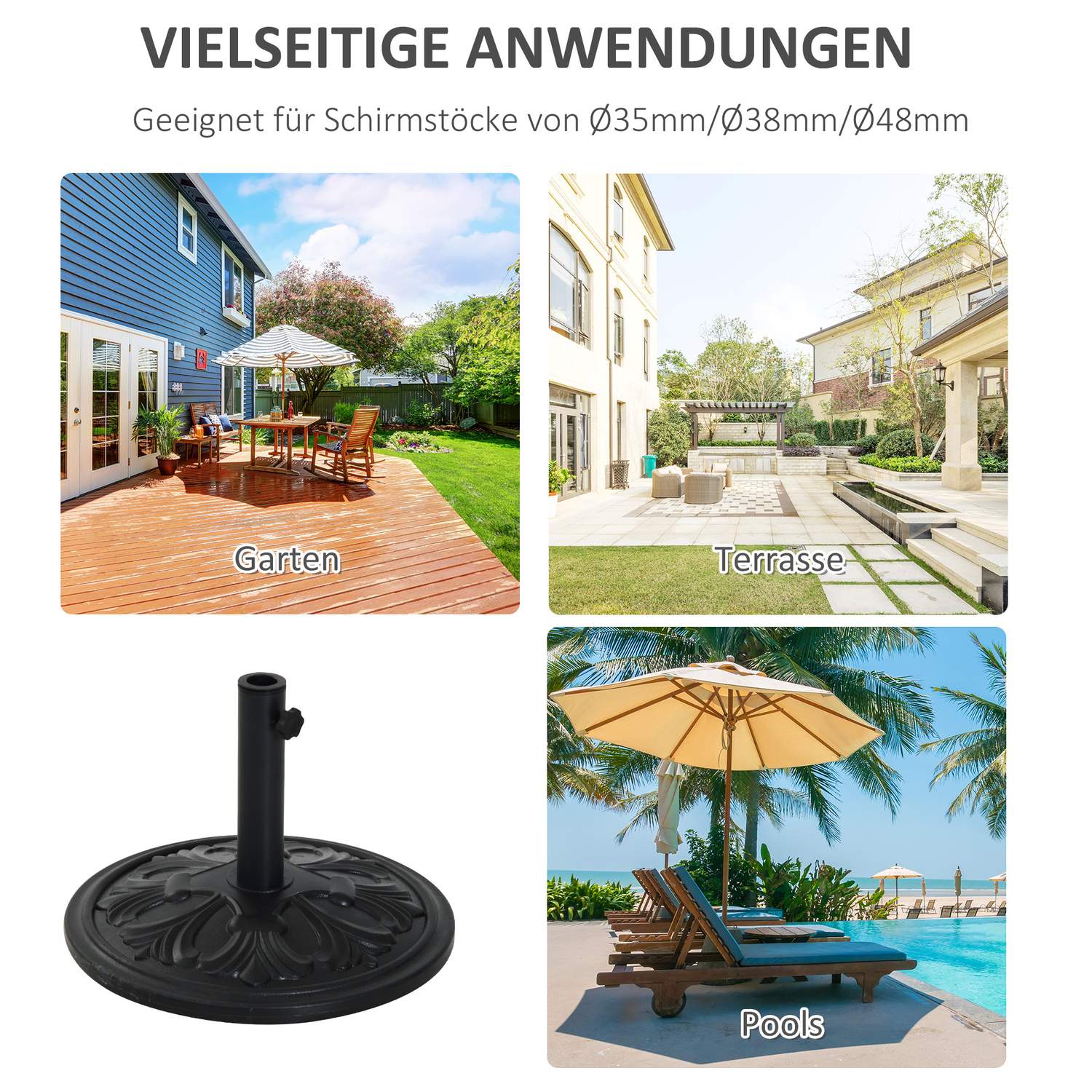 Antik svart paraplybas, 13 kg, plast och cement