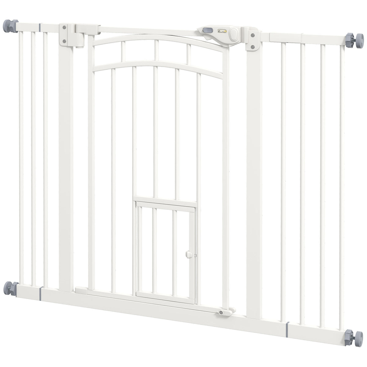 Auto-Close Haustiergitter mit Katzenklappe, 74-100 cm, Weiss