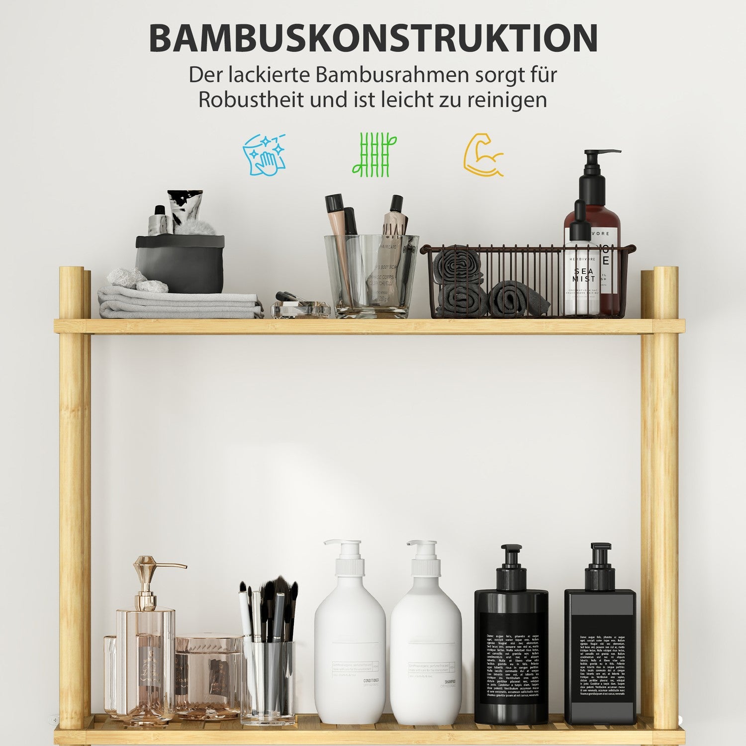 Badrumshylla i bambu, 3-lagers övertoalett