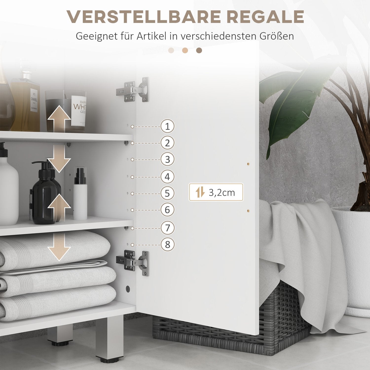 Badrumssidoskåp, Högblank vit, ställbar hylla
