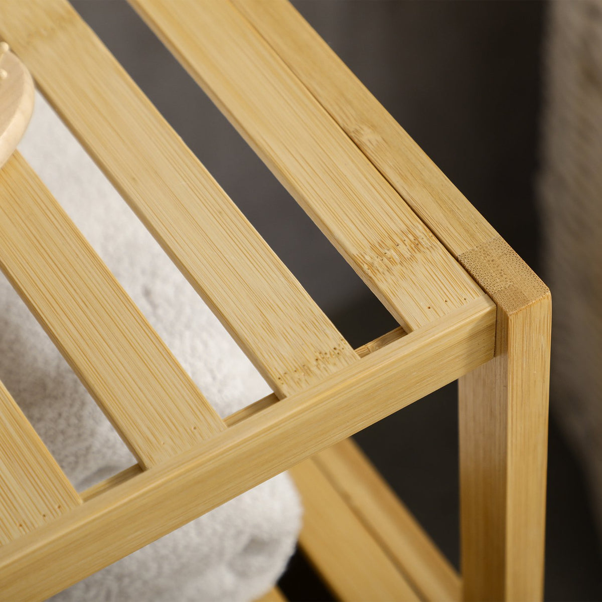 Mobile da bagno in bambù, scaffale aperto, design antiribaltamento