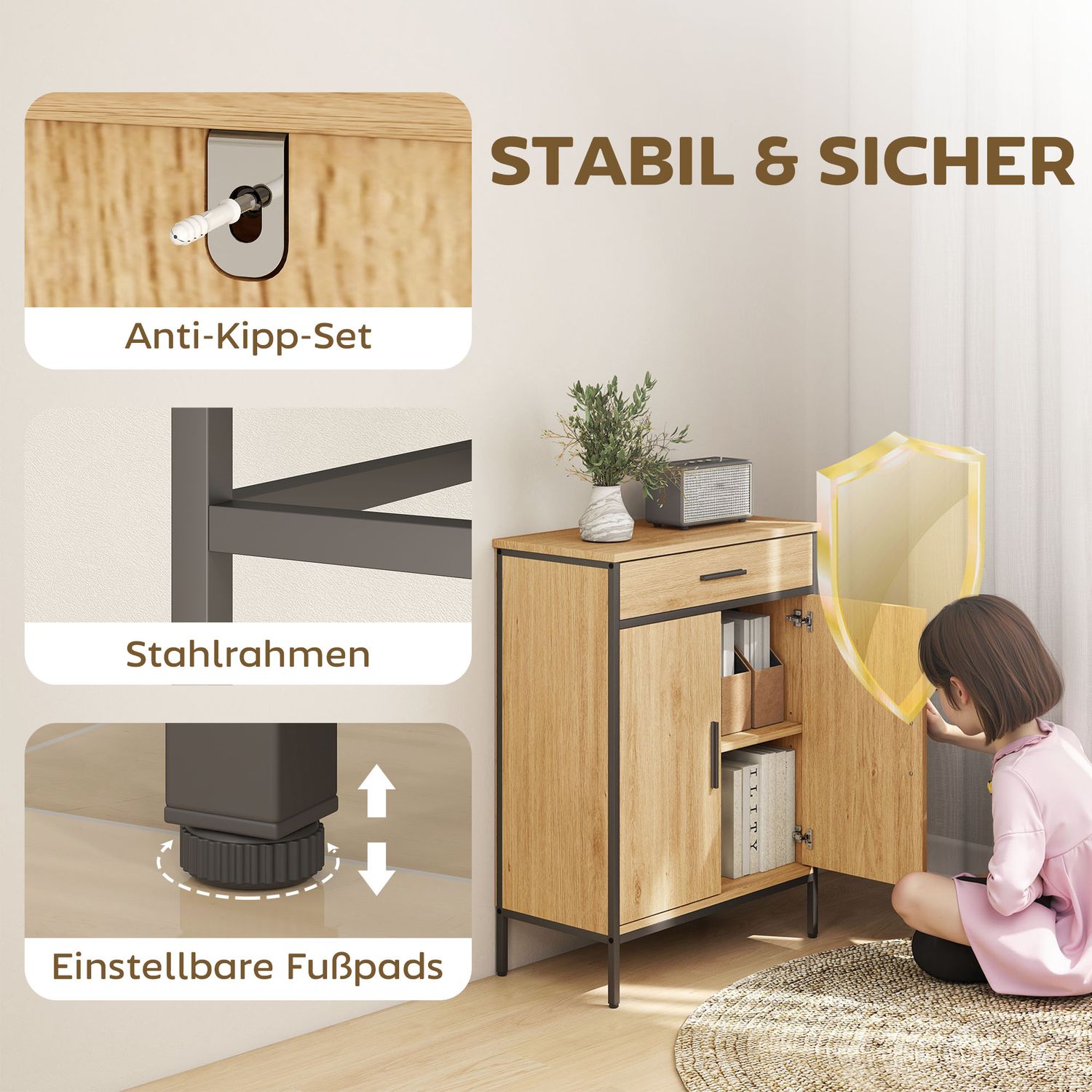 Badrumsskåp med låda och ställbara hyllor, ekfinish