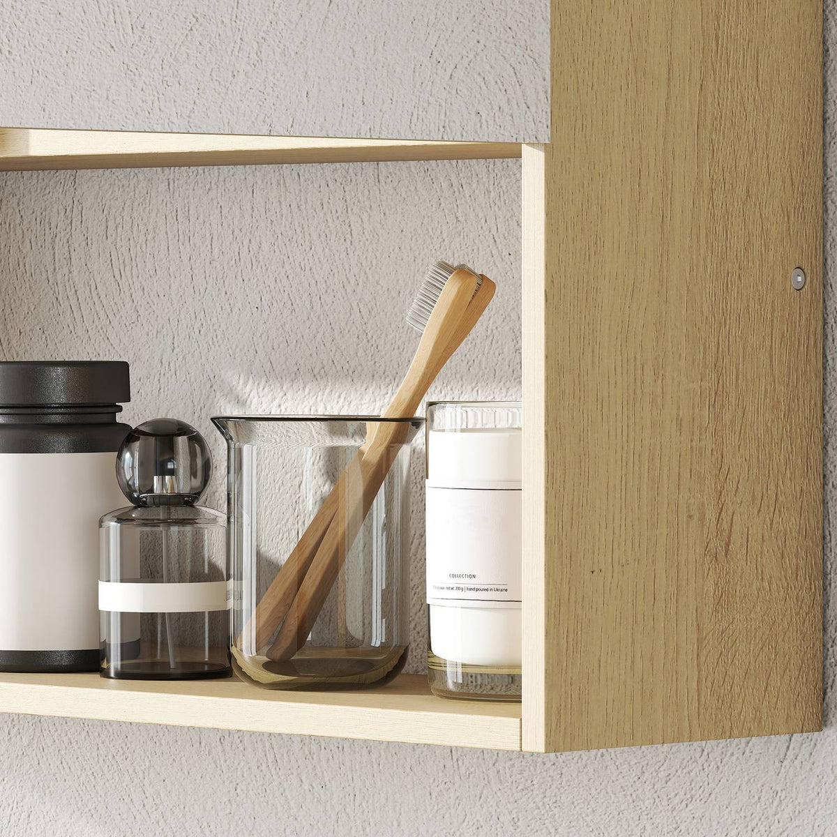 Badrumsskåp med spegeldörrar, väggmonterad, ekfinish