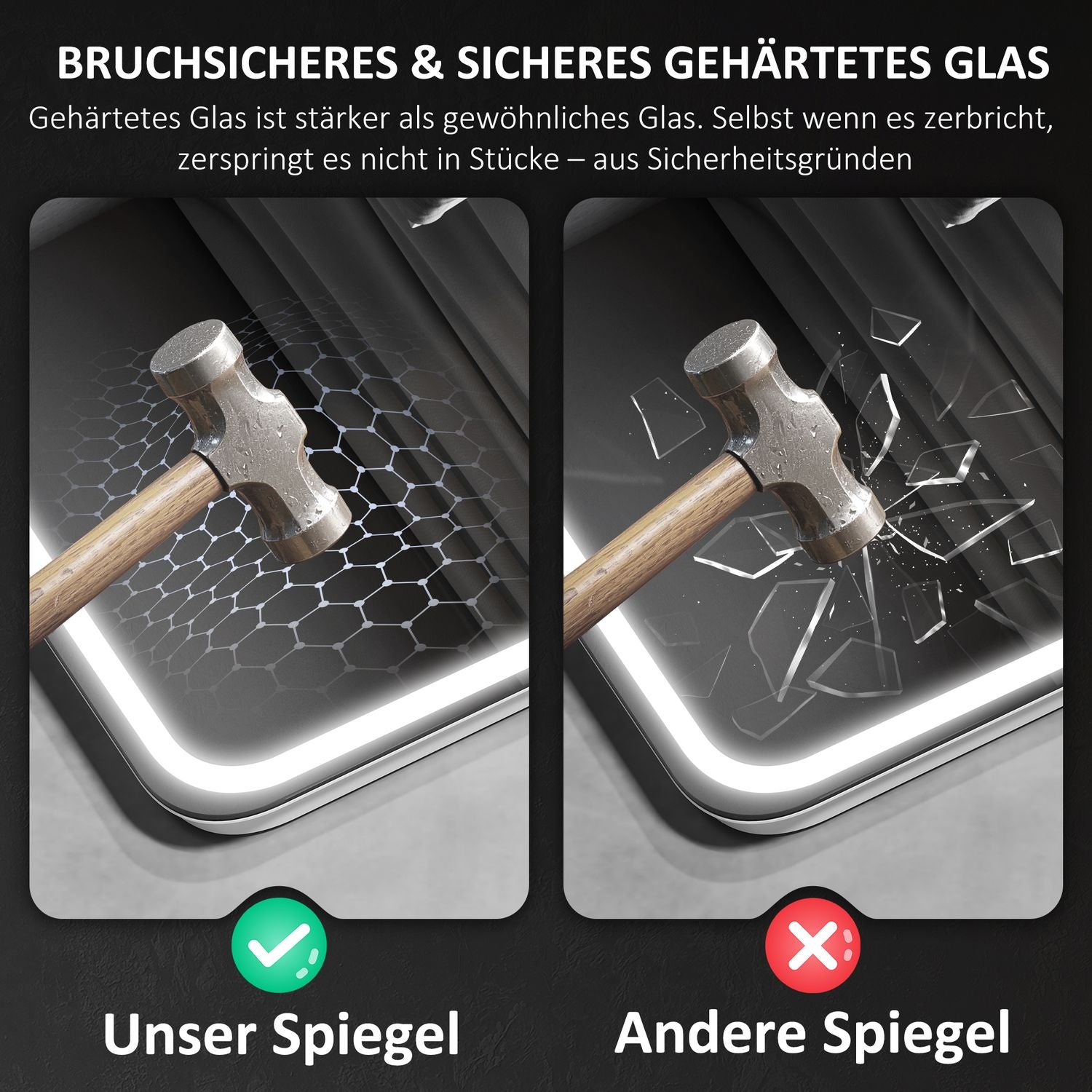Badrumsspegel med LED-belysning, anti-dimkudde, 3 justerbara färger, 700 x 900 mm, silver