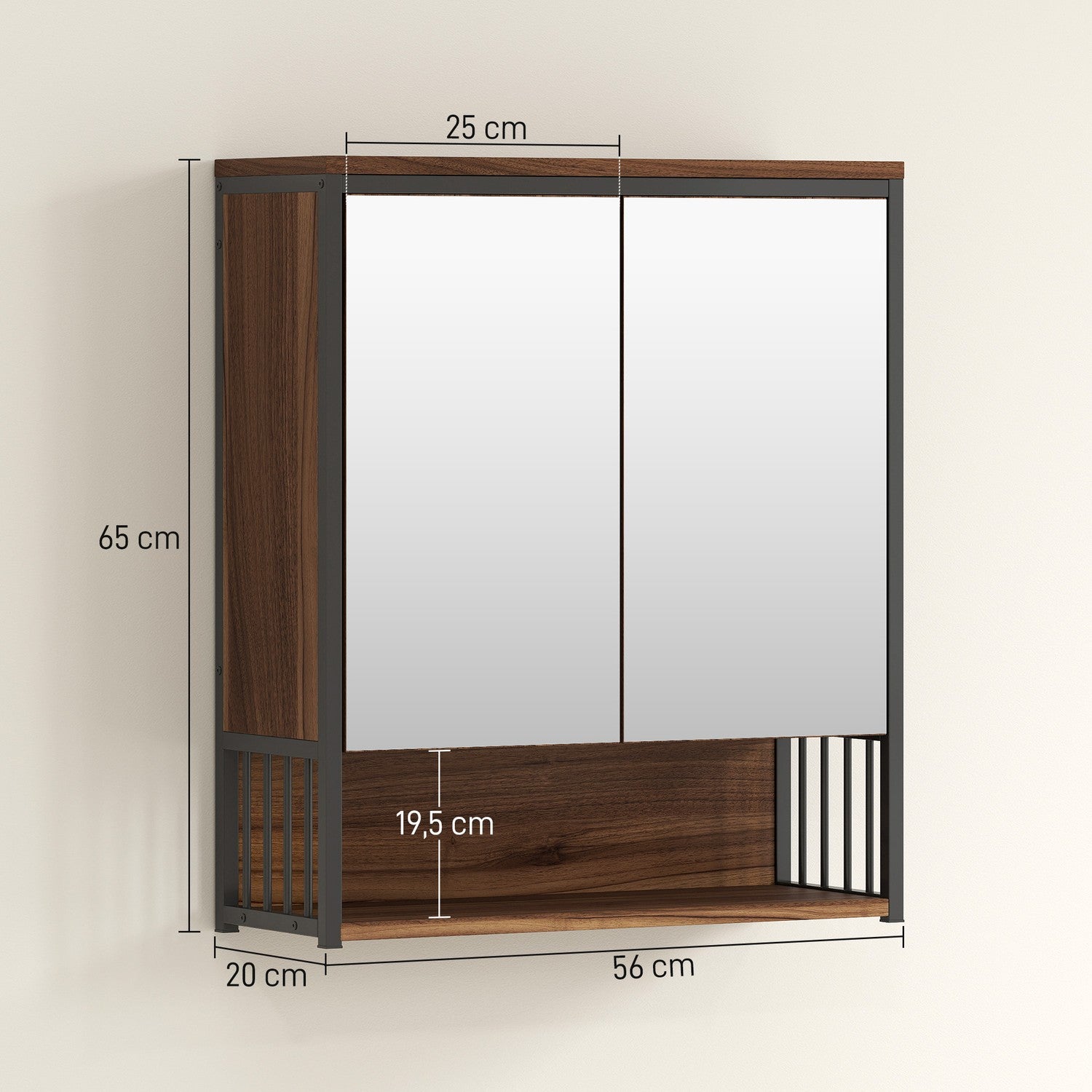 Badrumsspegelskåp, Väggmonterad, Soft-Close, Brun, MDF