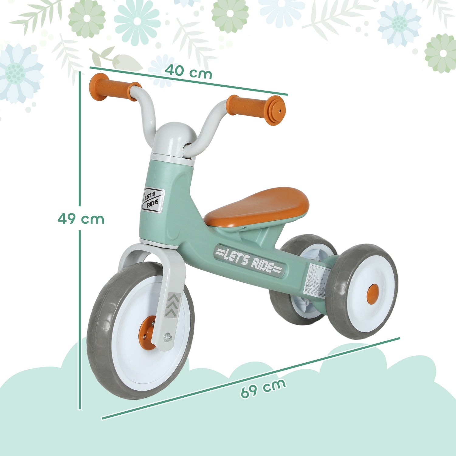 Balanscykel för småbarn, utan pedaler, 3 tysta hjul, grön