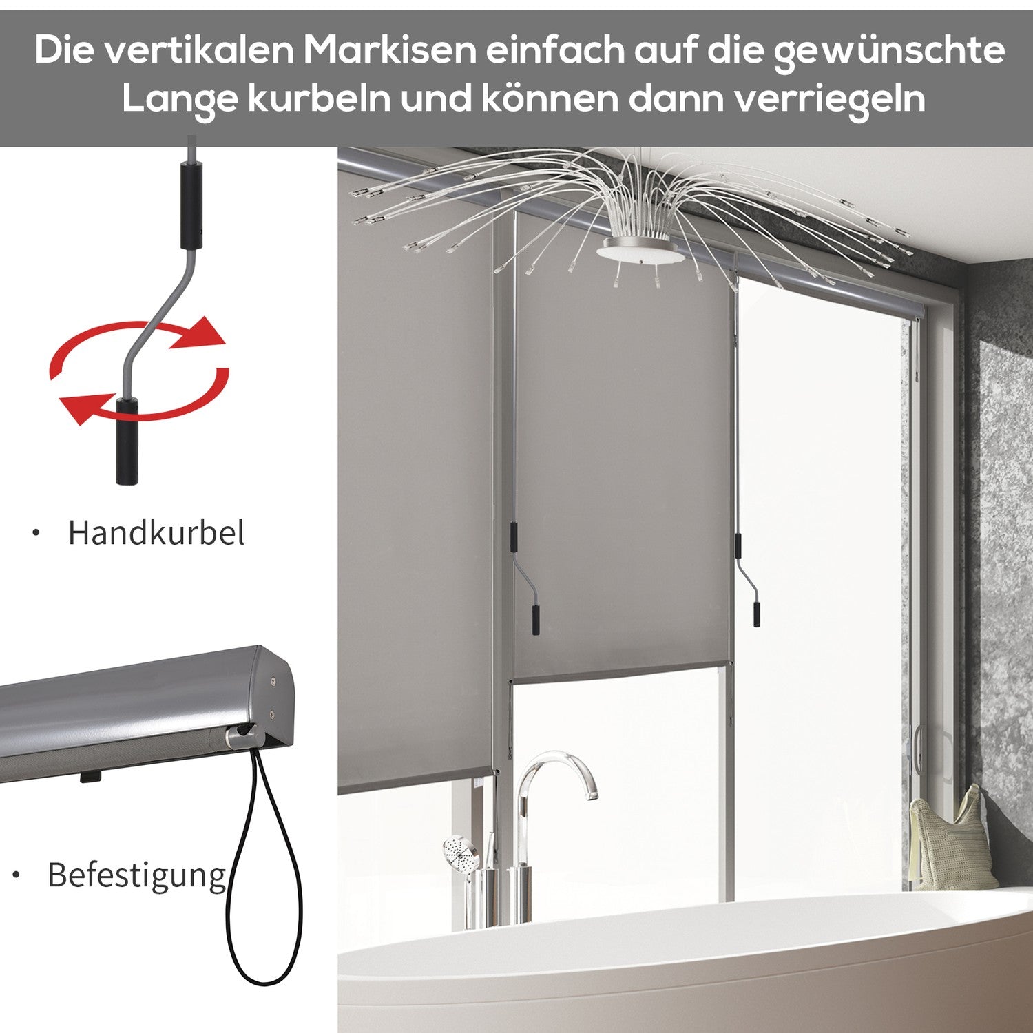 Balkong Markis Wind & Privacy Screen, Grå, 160x250cm