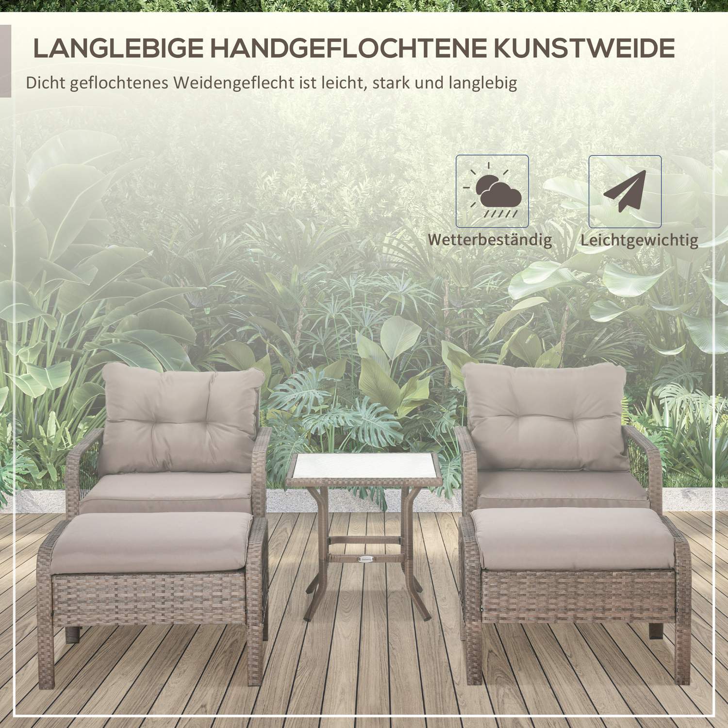 Balkongmöbelset i rotting – 4-sits soffa, pall & bord