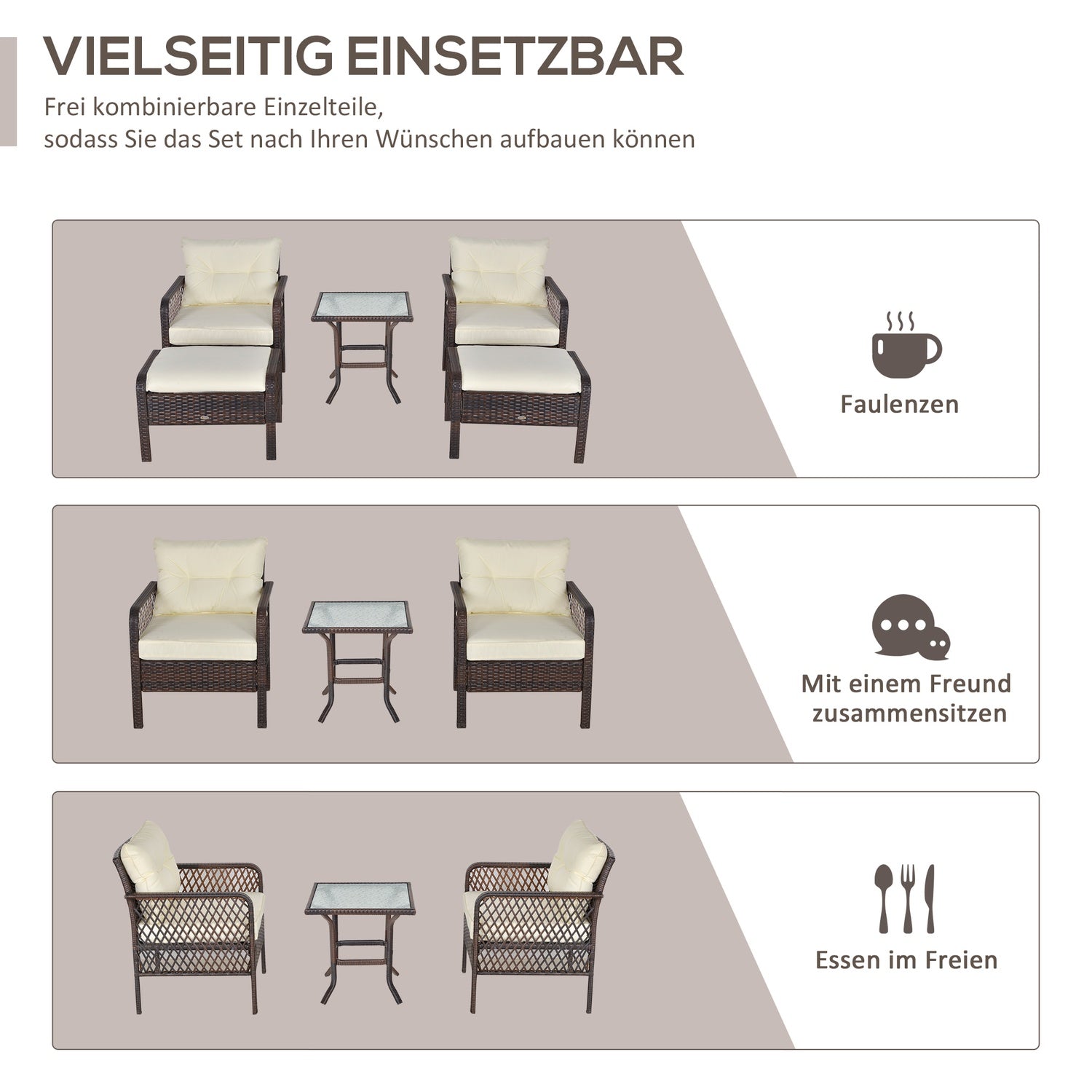 Balkongmöbelset i rotting – 4-sits soffa, pall & bord