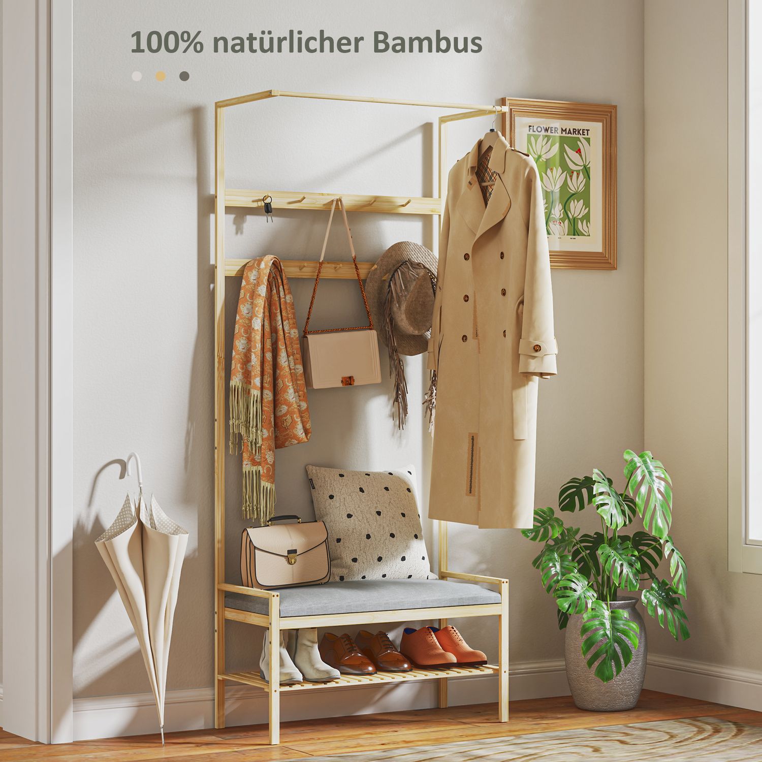 Bamburock och skoställ med bänk och krokar