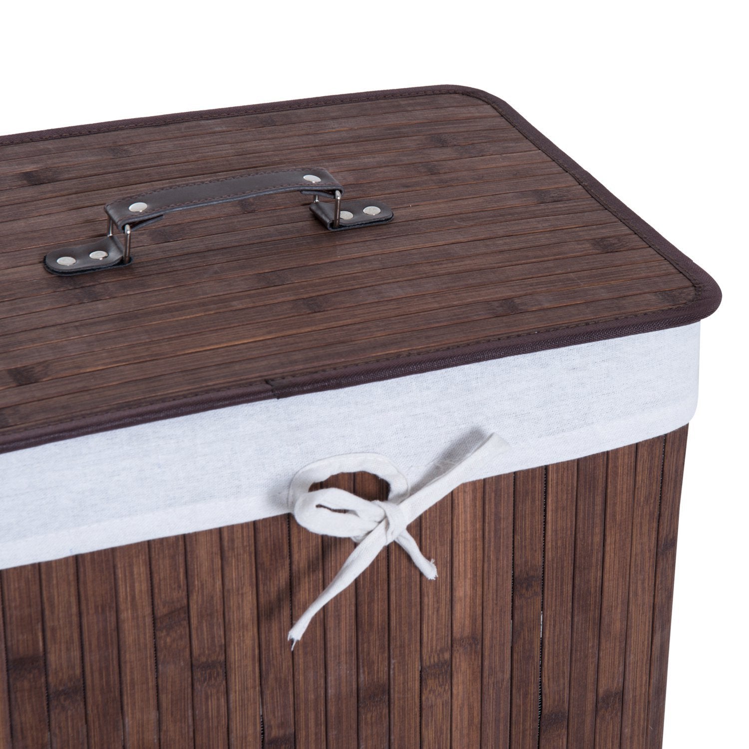 Bambu tvättkorg med lock, 72L, hopfällbar & tvättbar