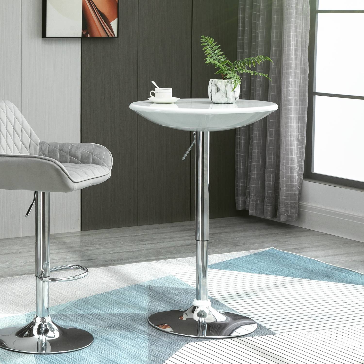 Barbord, Justerbar Höjd, Vitmetall, Ø61 X 76-97 Cm