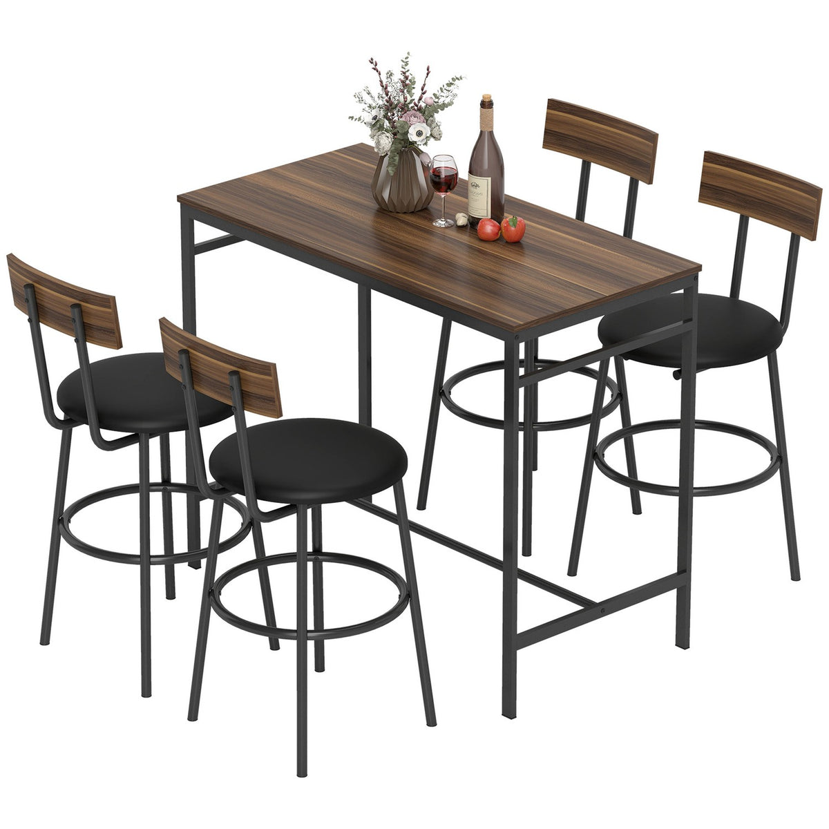 Barbordsset, 5 delar, trä och stål, industridesign