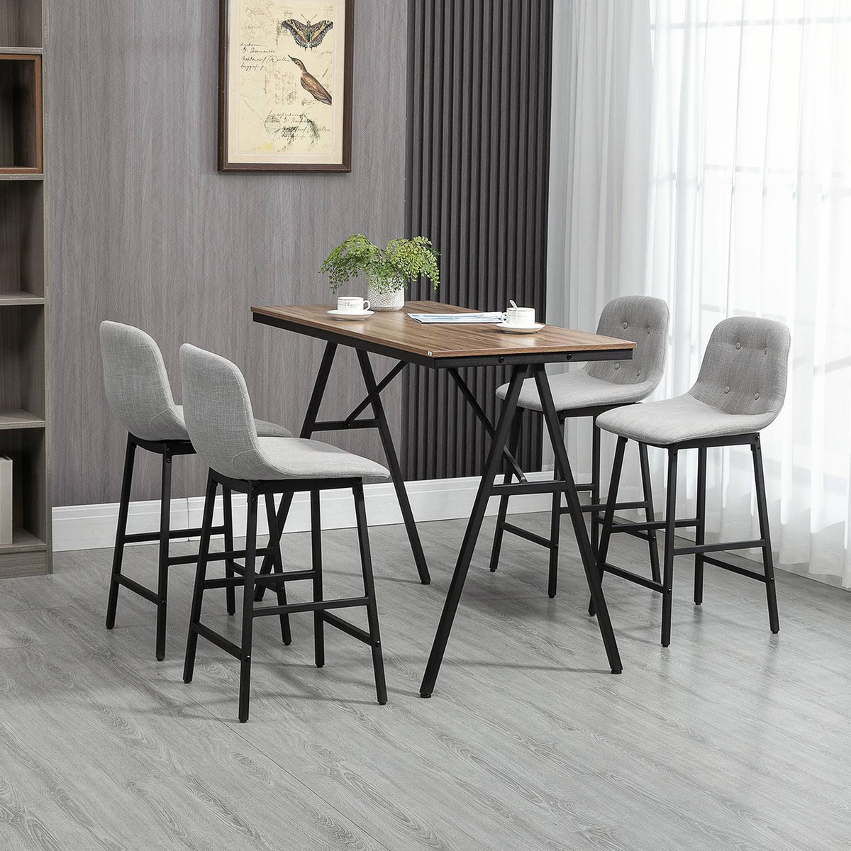 Set de table de bar, 5 pièces, métal, 120x60x91 cm, marron clair