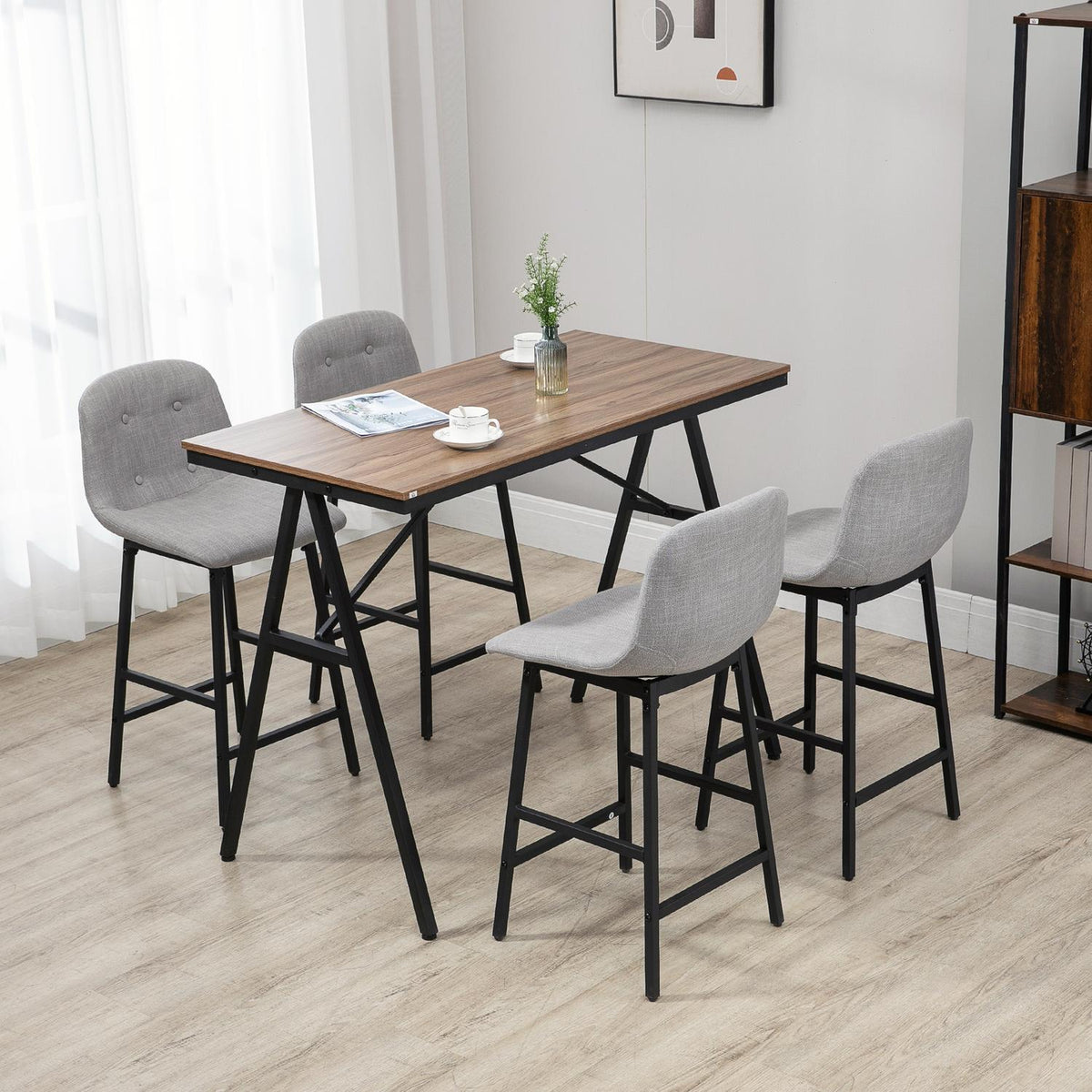 Set de table de bar, 5 pièces, métal, 120x60x91 cm, marron clair