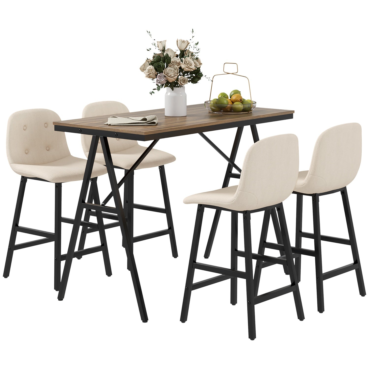 Barbordsset med pallar, 5-delat, stål, beige, 120x60x91 cm