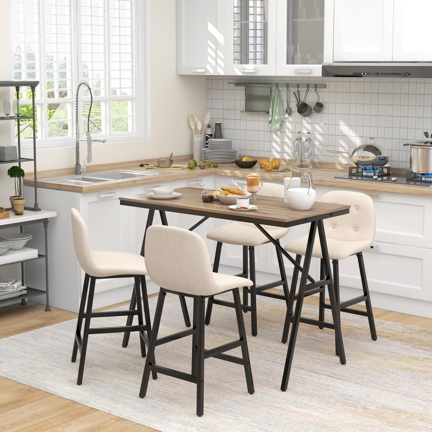 Barbordsset med pallar, 5-delat, stål, beige, 120x60x91 cm