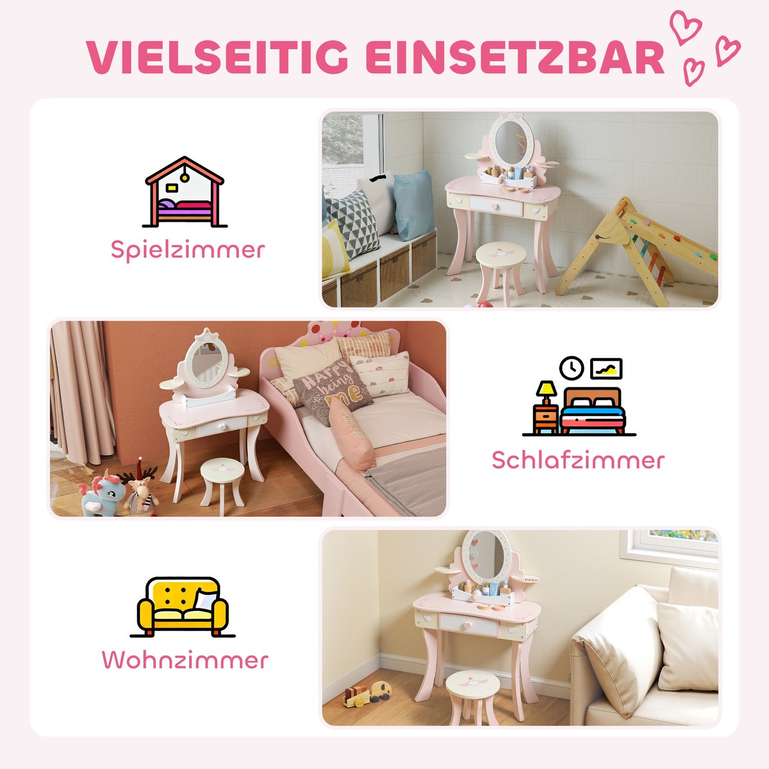 Barnbord med stol, låda och avtagbar spegel