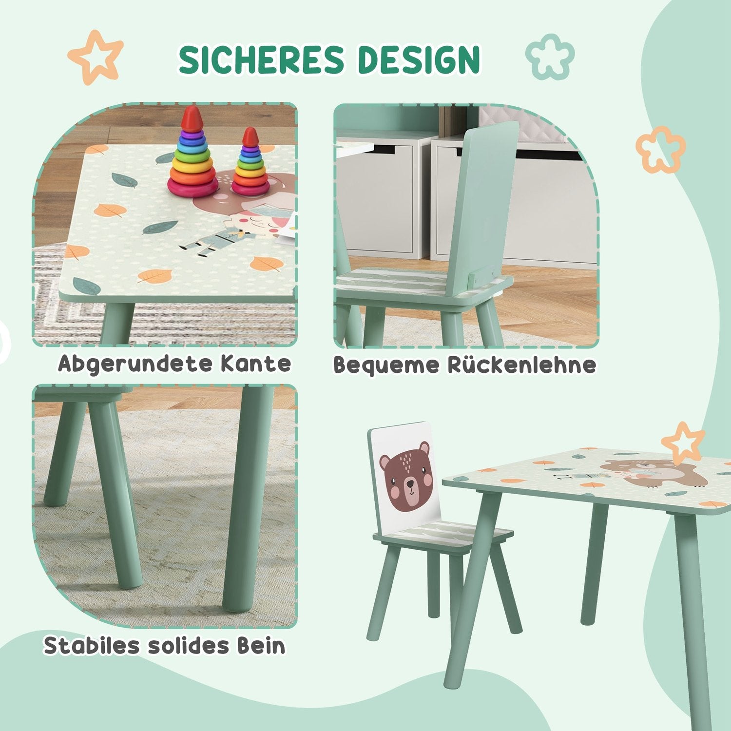Barnbord och stolar – djurdesign, 3-8 år, grönt
