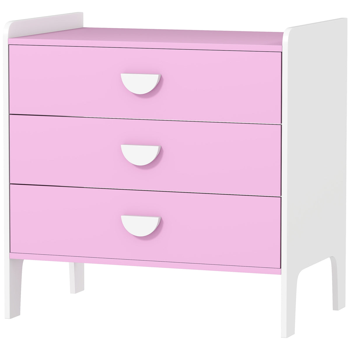 Barnbyrå med 3 lådor, MDF, rosa och vit