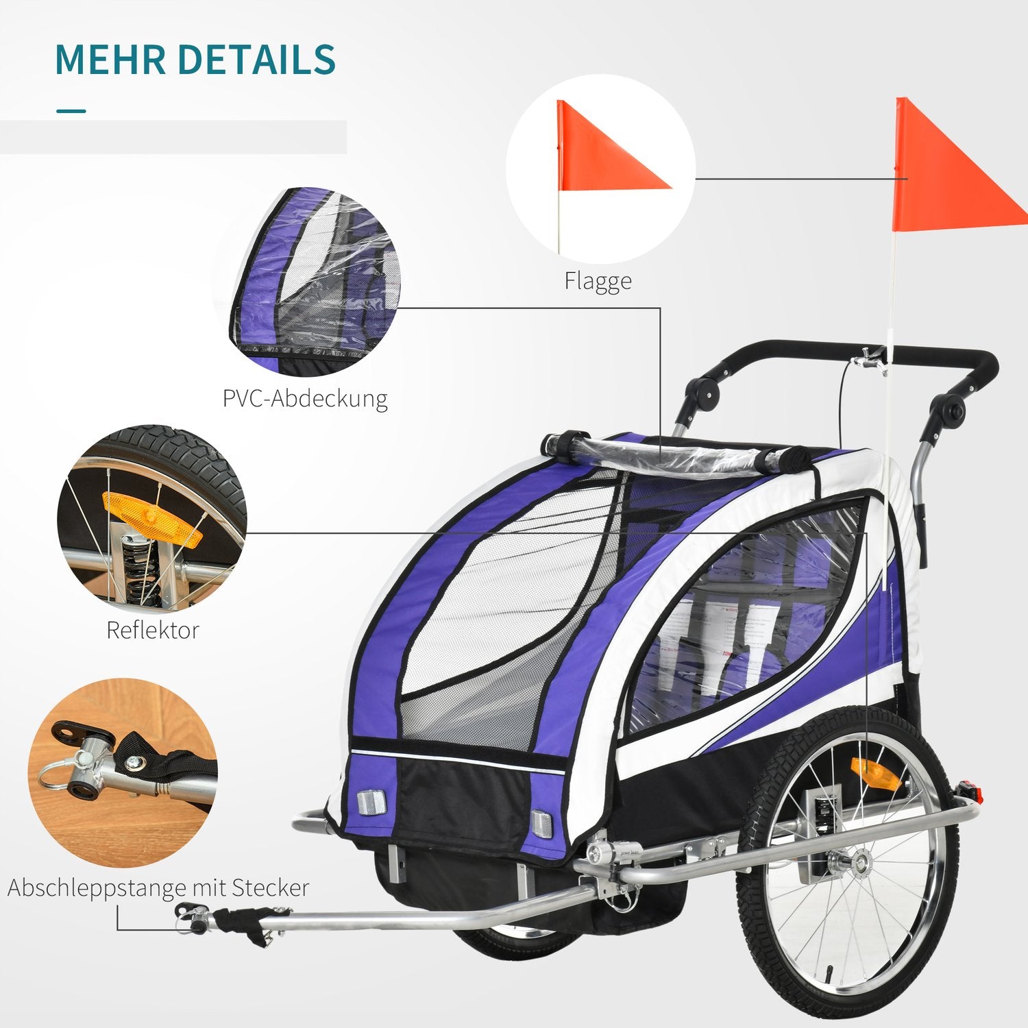 Barncykelvagn för 2 med regnskydd, lila och svart