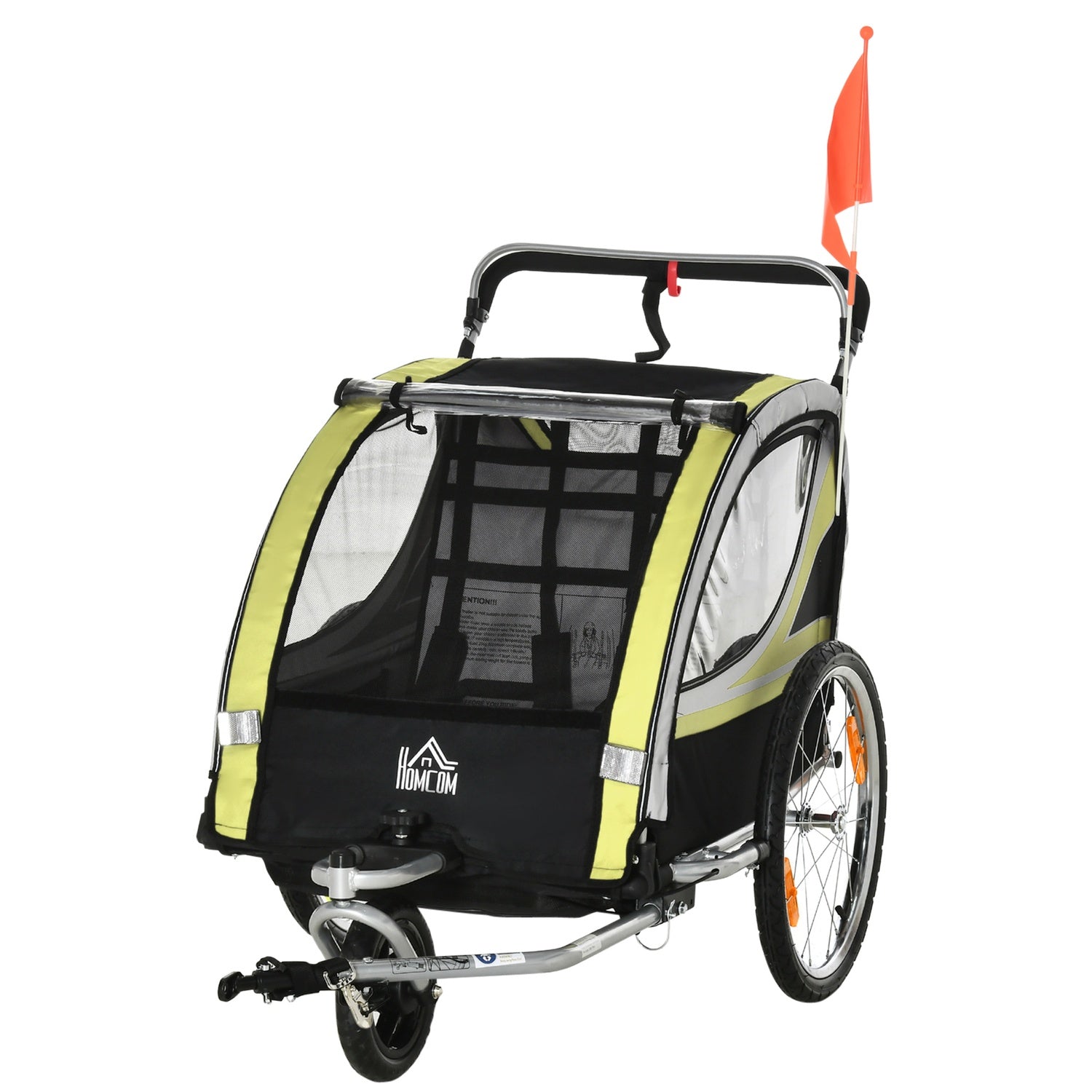 Barncykelvagn med fjädring & broms, gul/svart