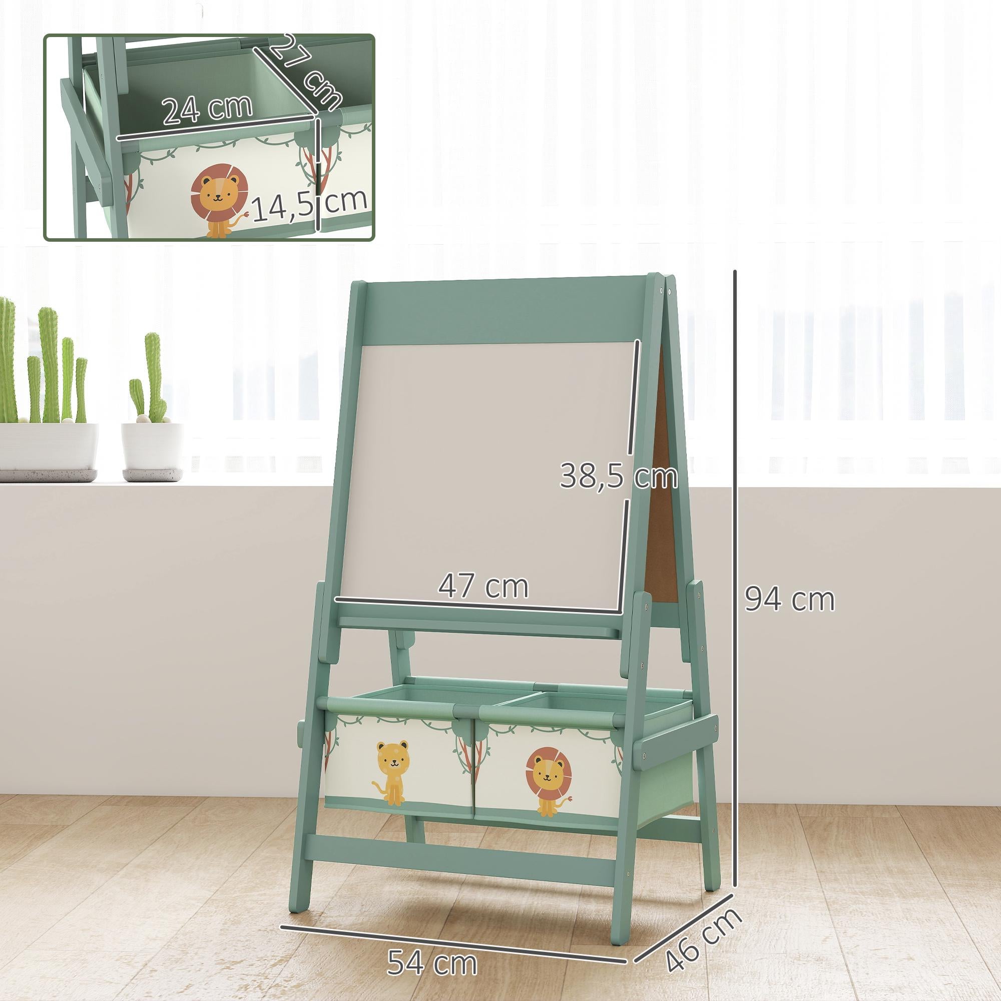 Barnens 3-i-1-staffli med svarta tavlor, whiteboard och pappersrulle