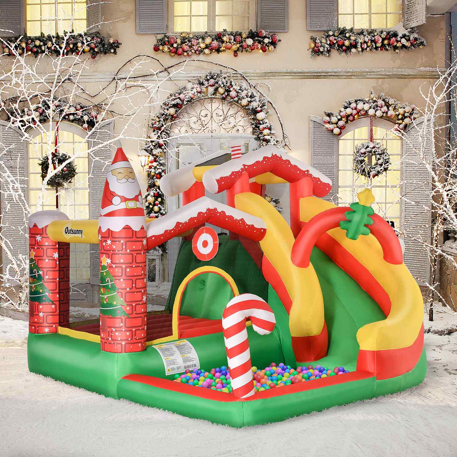 Barnens julhoppslott med rutschkana och bollgrop