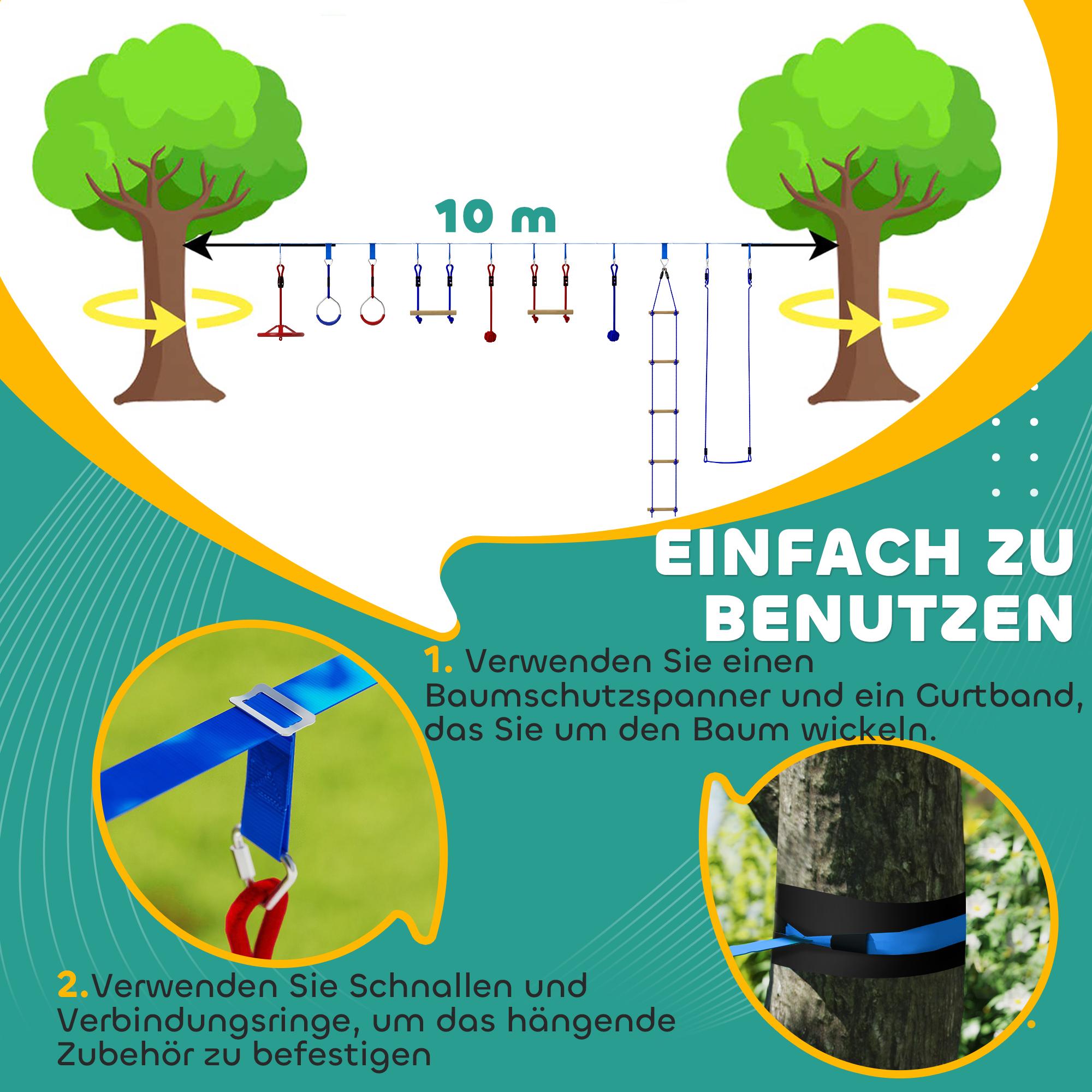 Barnens zipline-kit, 50 kg kapacitet, åldrar 3-6, blå
