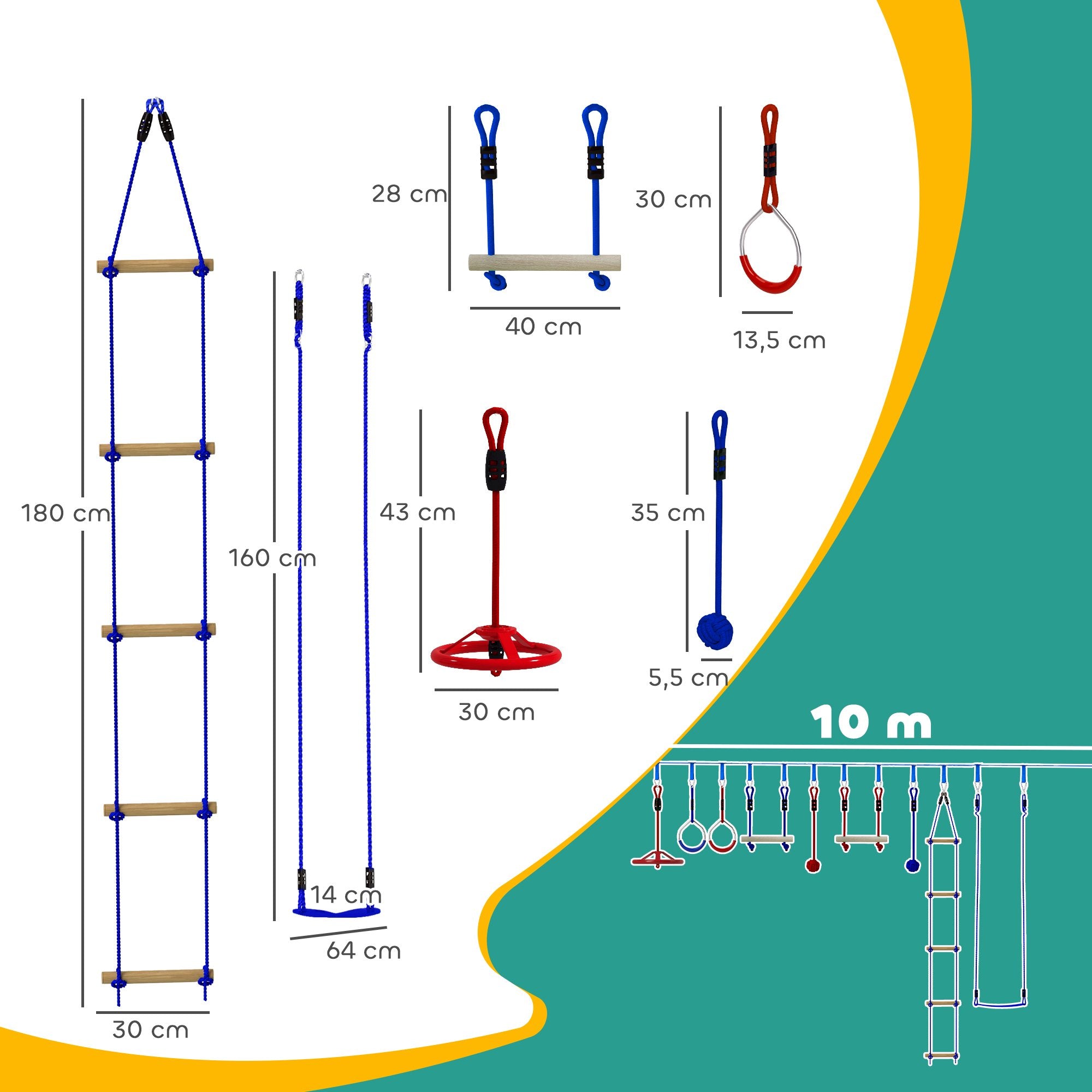 Barnens zipline-kit, 50 kg kapacitet, åldrar 3-6, blå