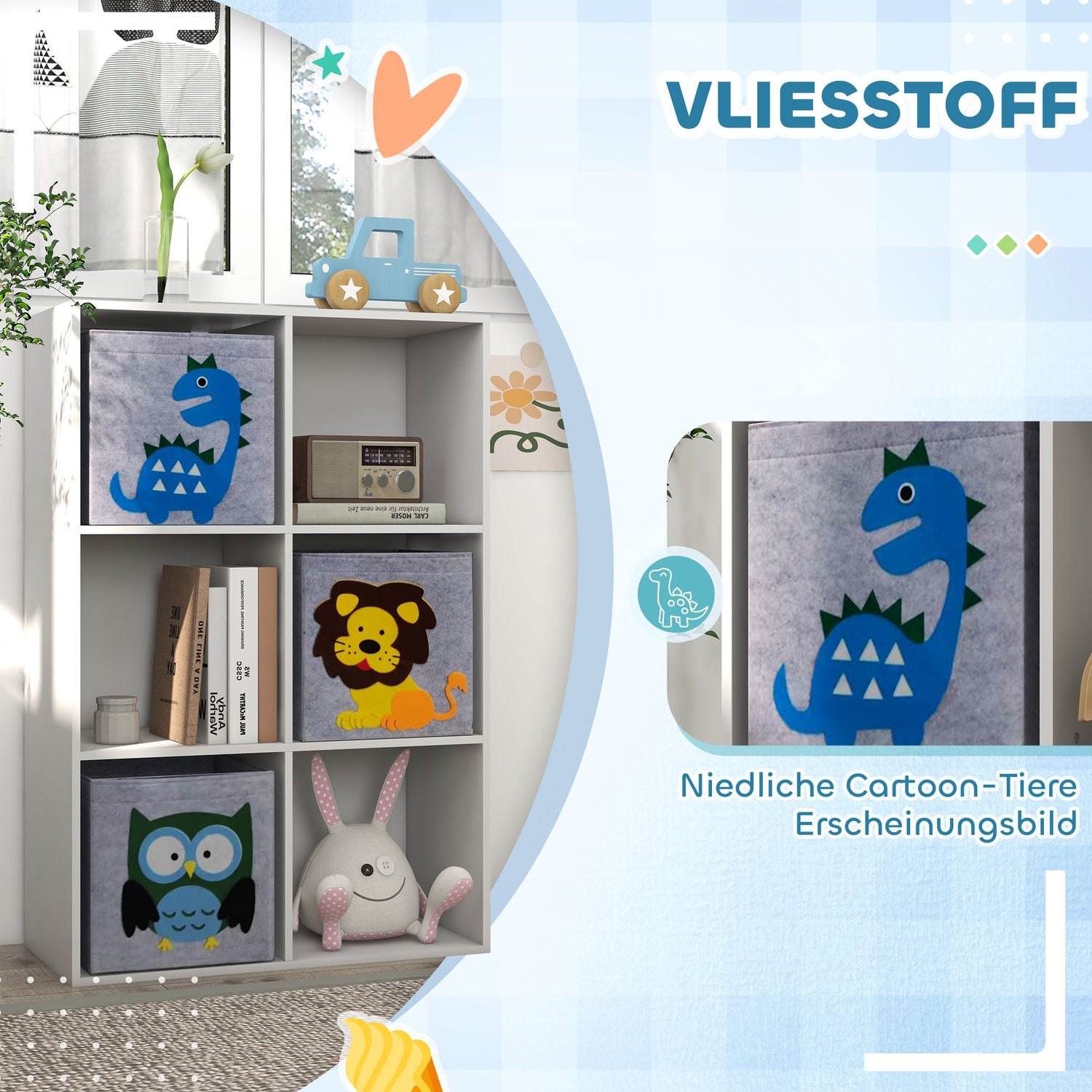 Barnförvaringshylla med kuber och lådor, MDF, vit