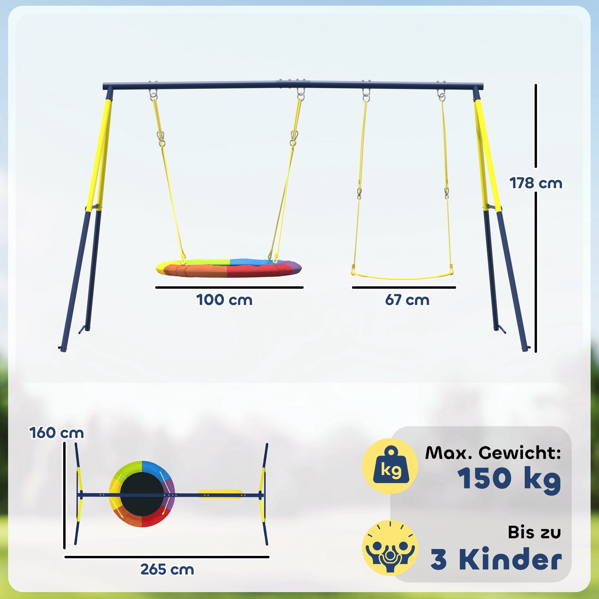 Barngunga med justerbara rep, 100 cm gungbo