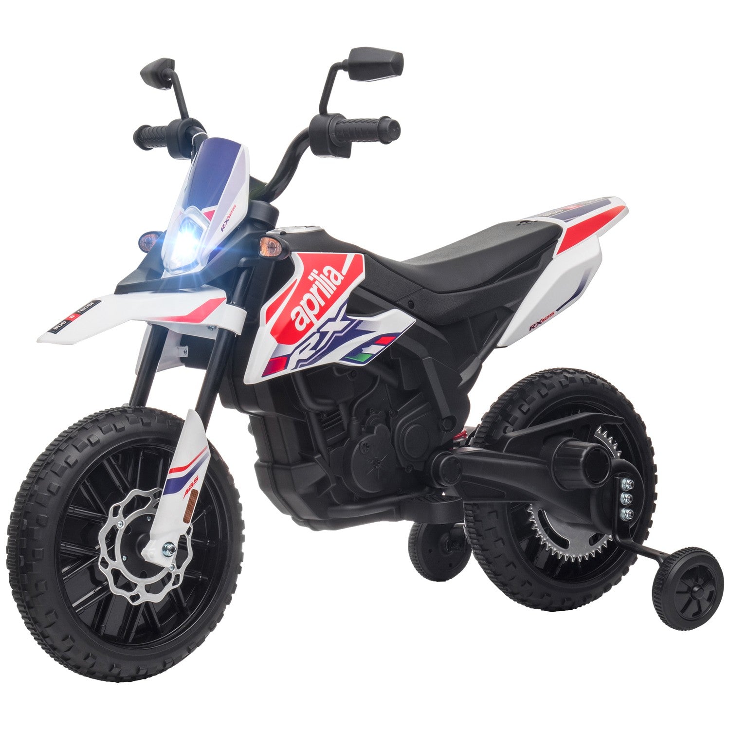 Barns 12V elmotorcykel med musik, 6 km/h, Vit