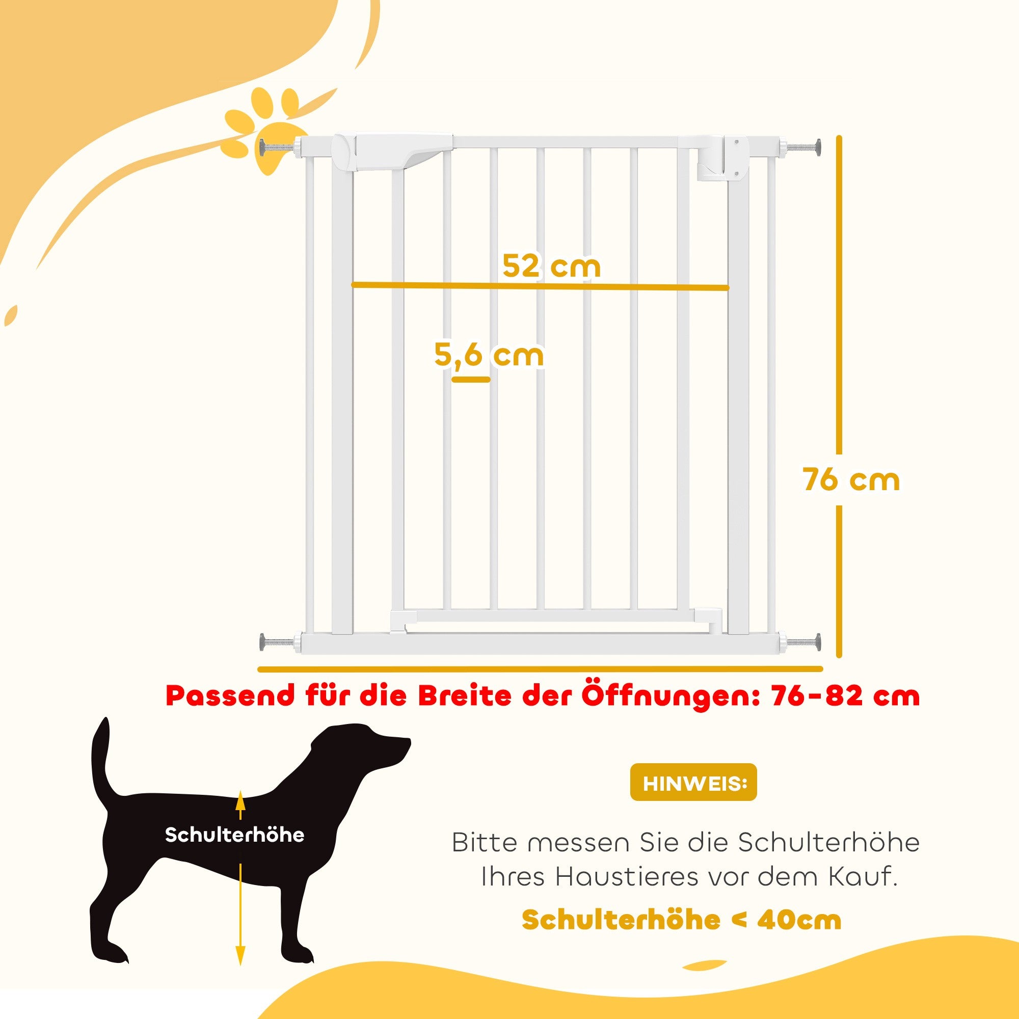 Barnsäkerhetsgrind, Borrfri, Automatisk stängning, 76-82 cm, Vit