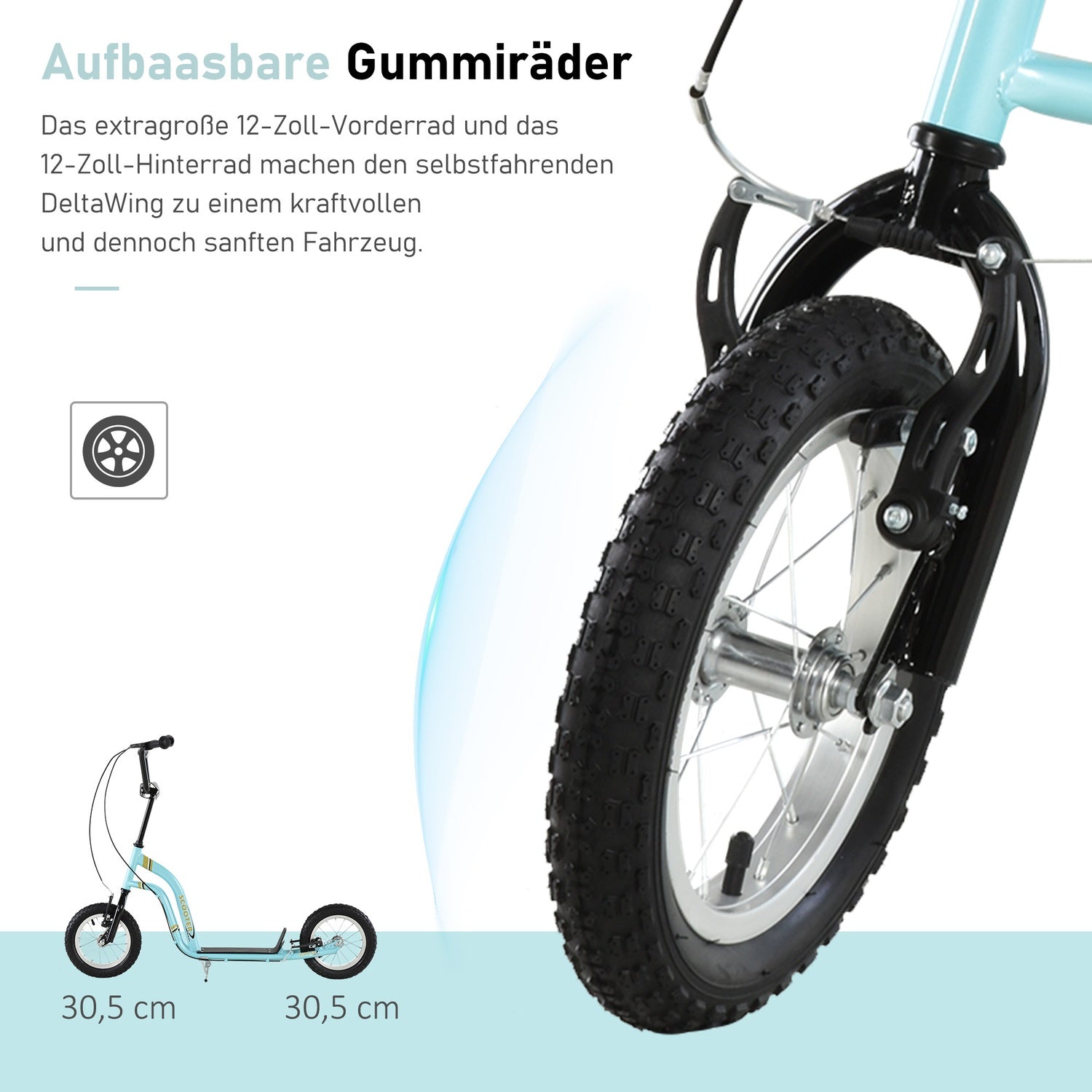 Barnskoter från 5 år, sparkscooter, stadsskoter för barn, aluminium, 120 x 58 x 85-95 cm, ljusblå