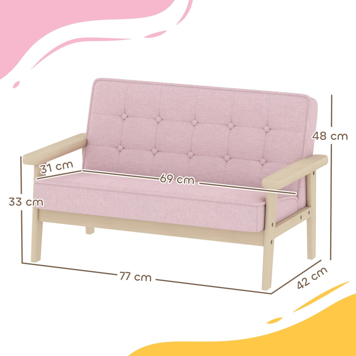 Barnsoffa, sammetsliknande, träram, åldrar 3-15, rosa