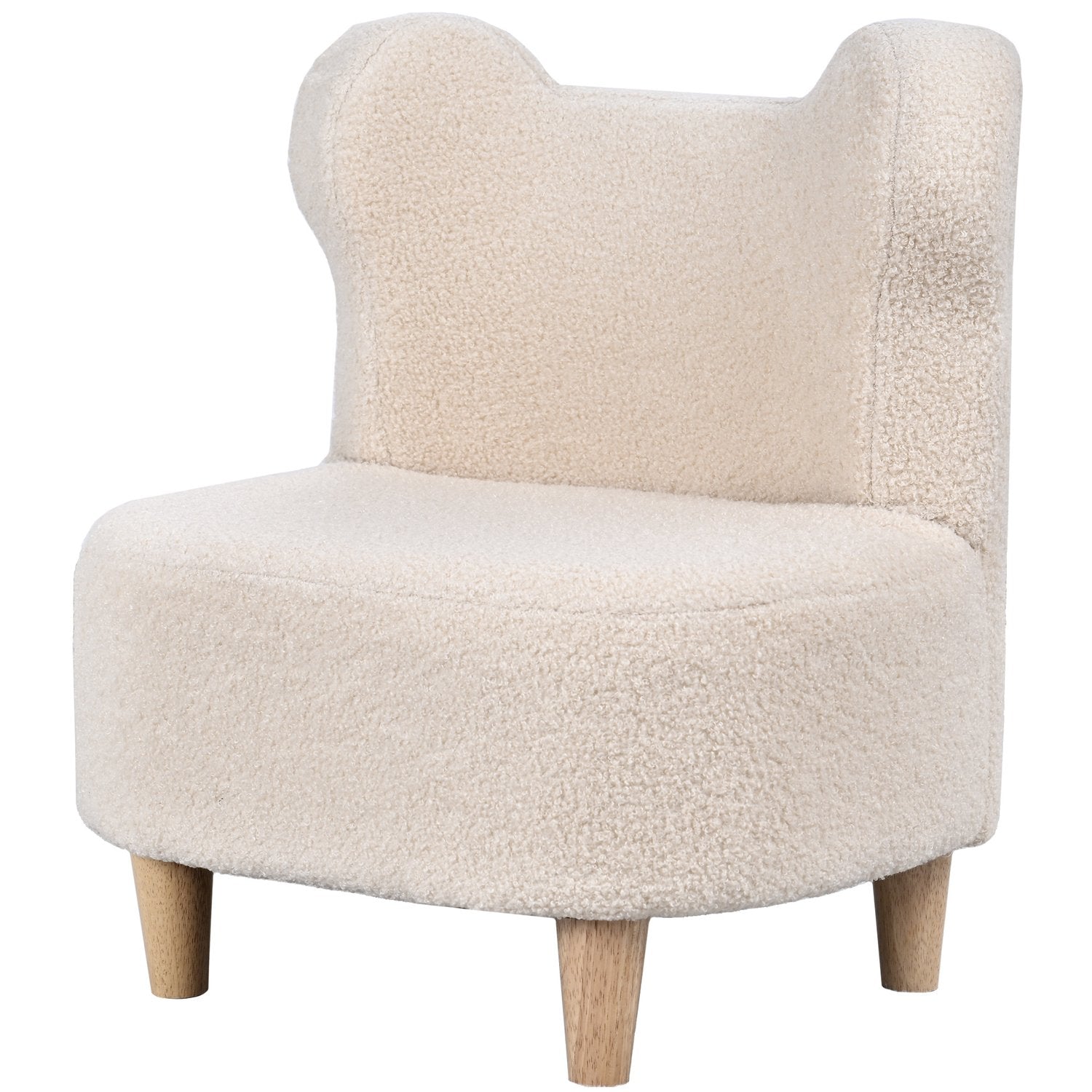 Barnstol i plysch med björnöron, fleeceöverdrag, beige