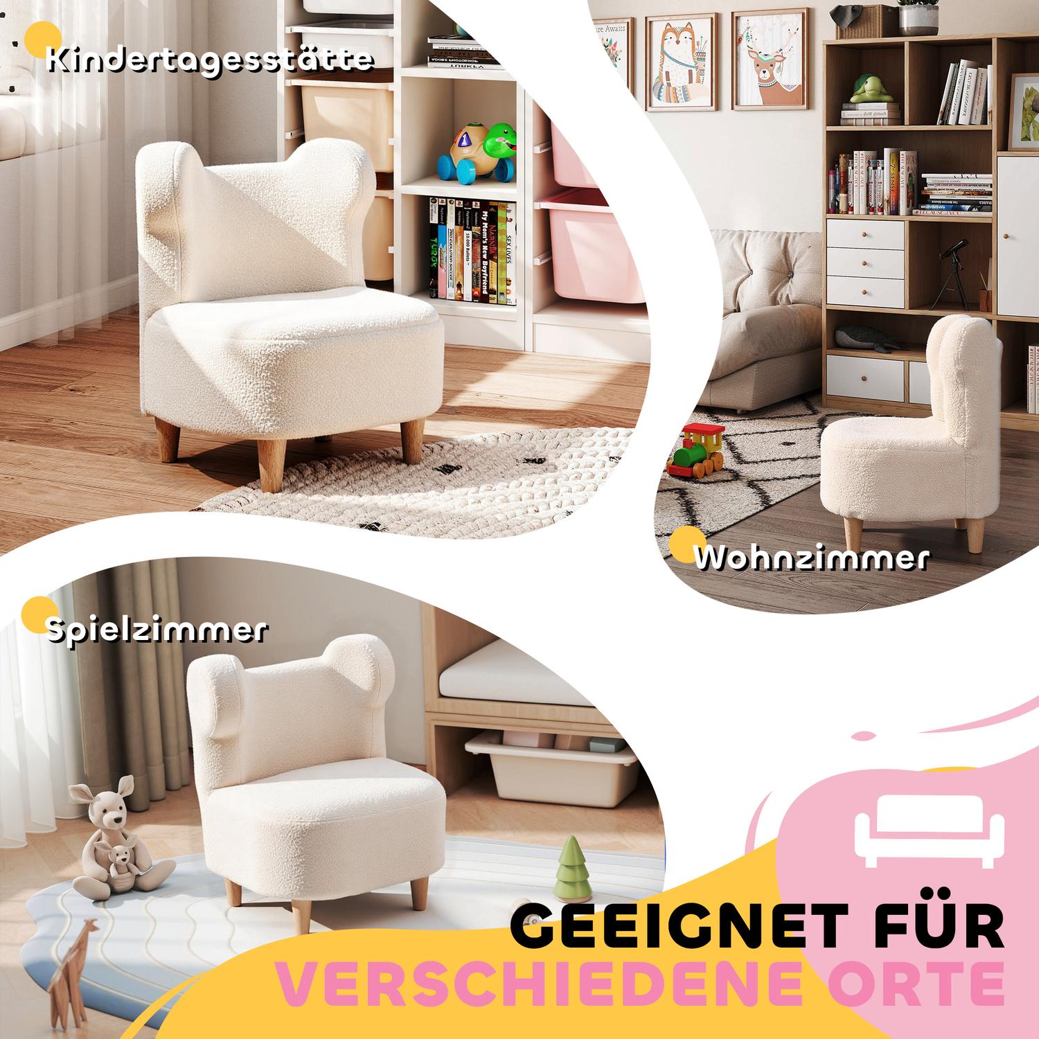 Barnstol i plysch med björnöron, fleeceöverdrag, beige