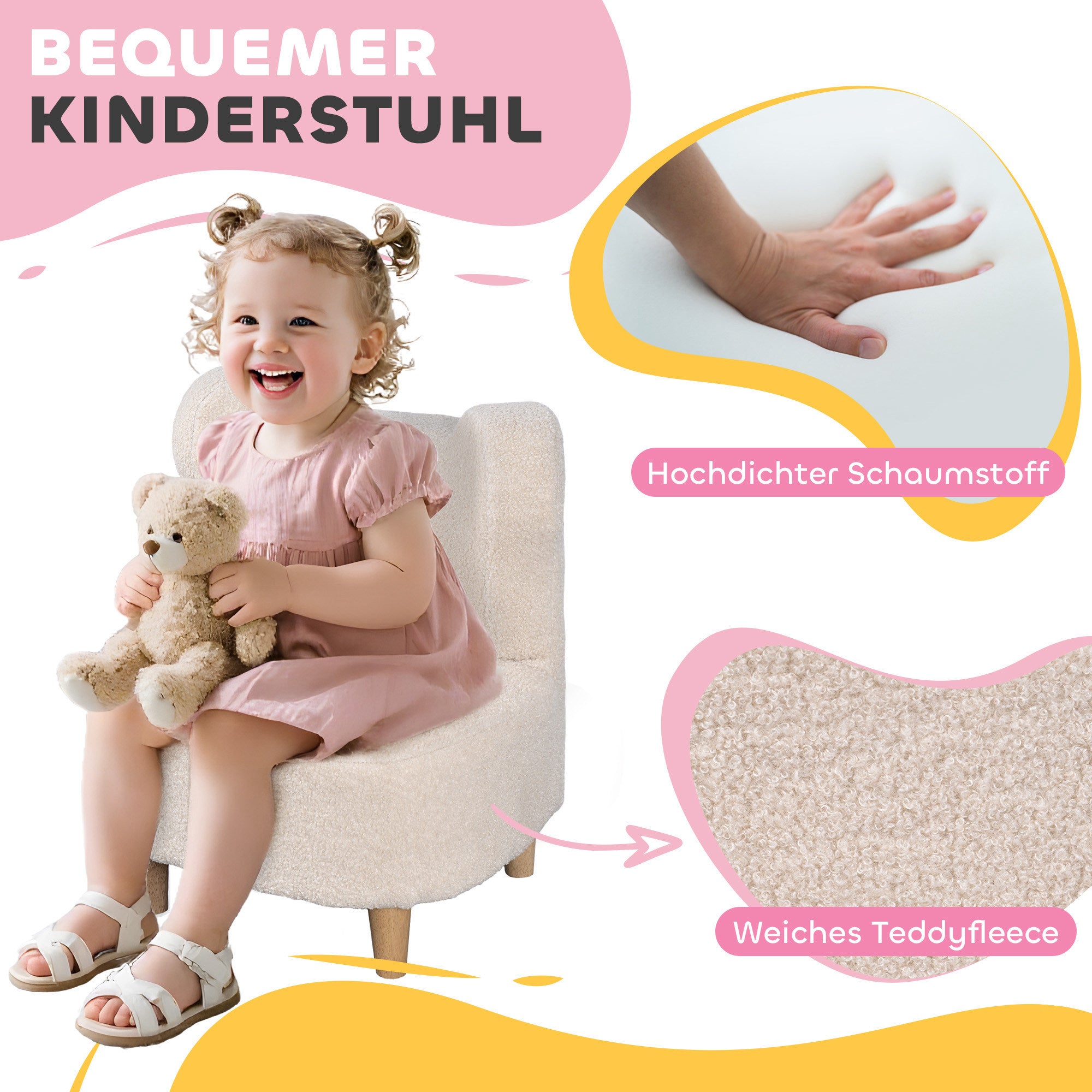 Barnstol i plysch med björnöron, fleeceöverdrag, beige