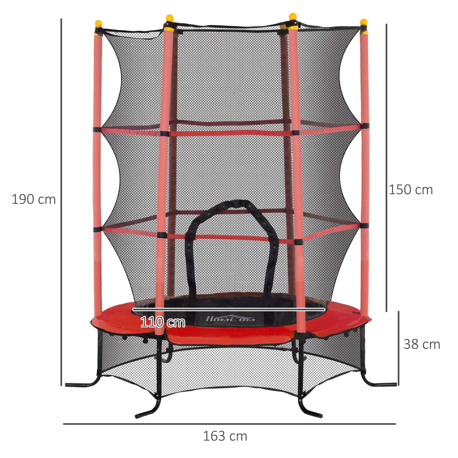 Barnstudsmatta med skyddsnät, 163 cm, röd