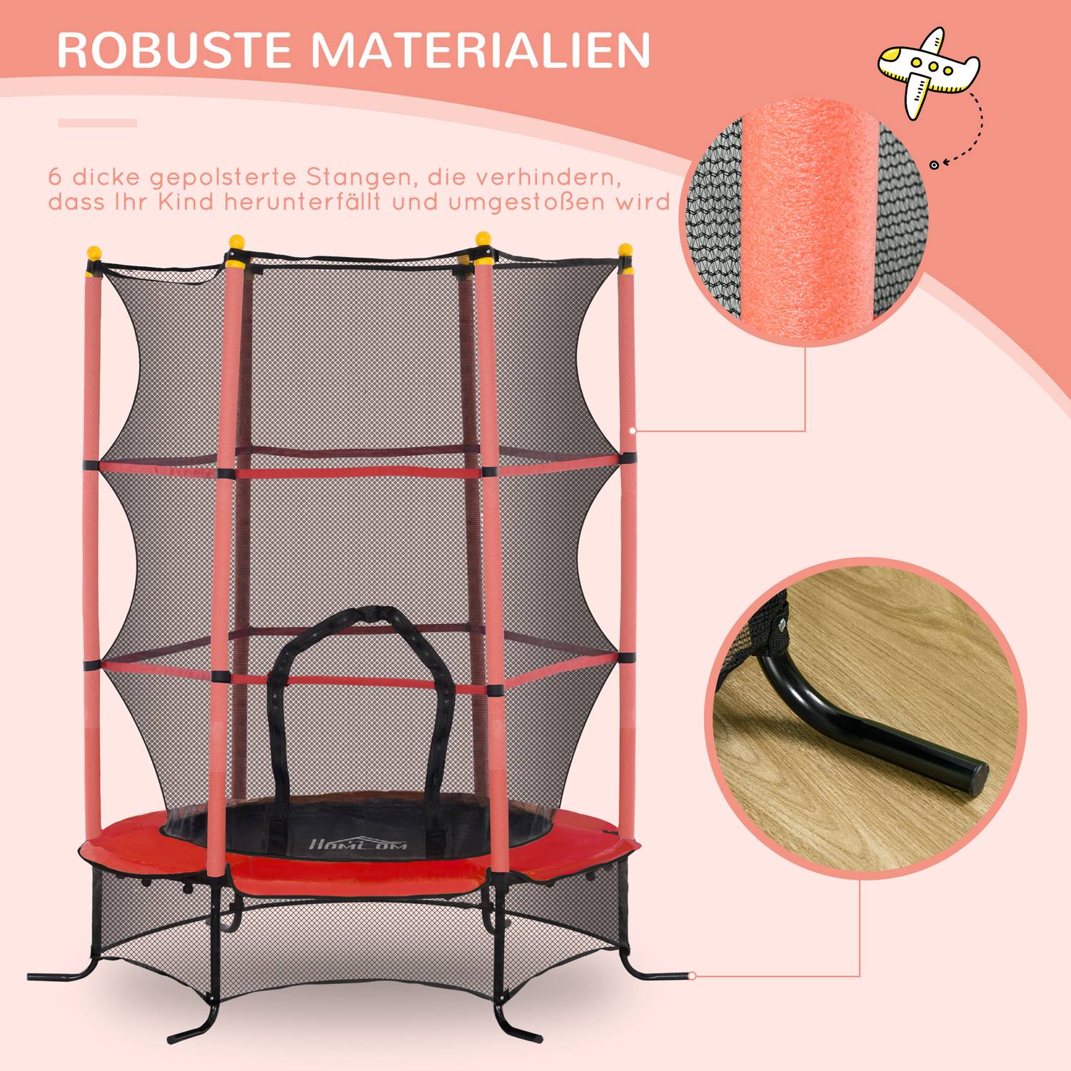 Barnstudsmatta med skyddsnät, 163 cm, röd