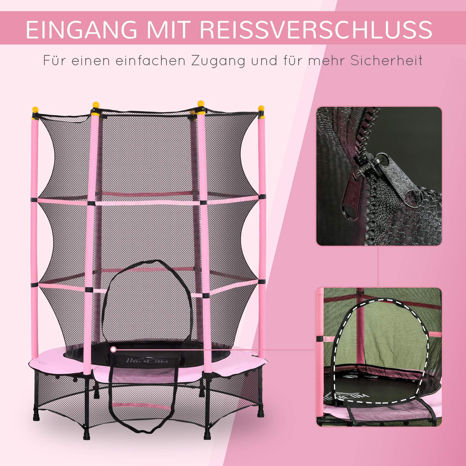 Barnstudsmatta med skyddsnät, Rosa, Ø140 cm